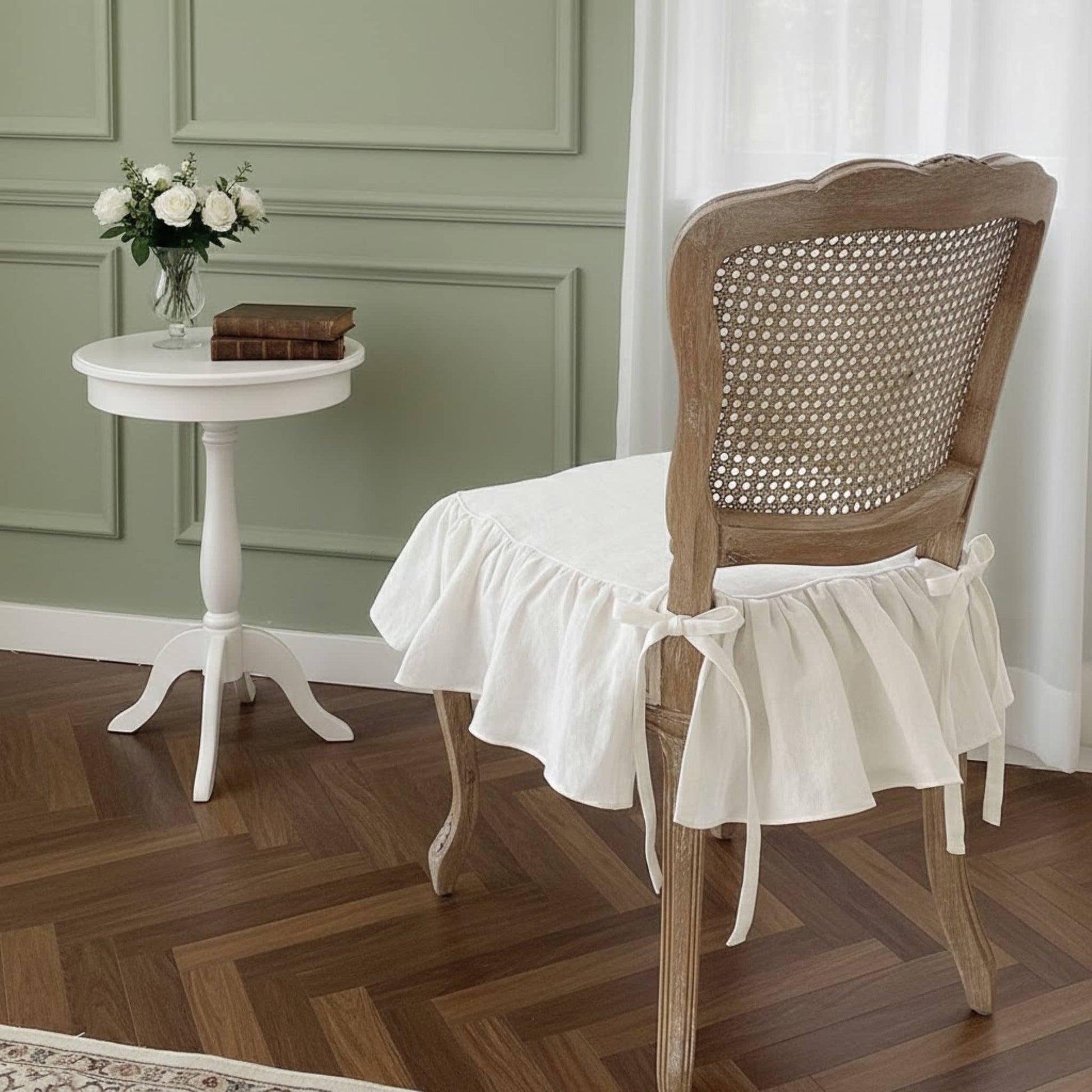 Ruffle Linen Chair Slipcover, Chair Slipcovers Linen