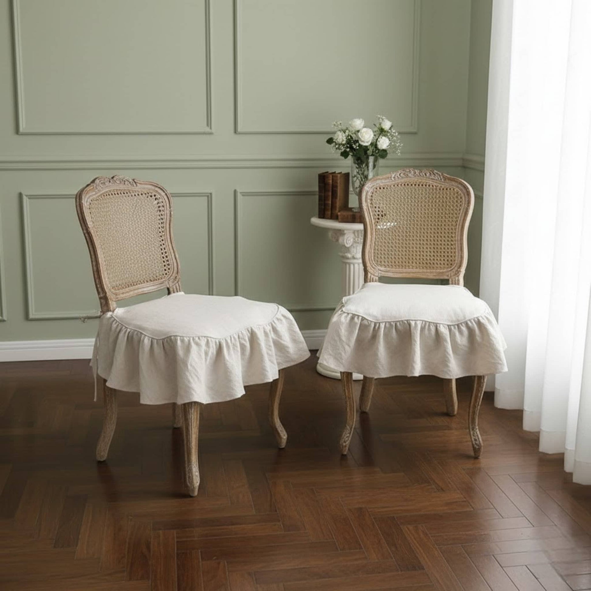 Ruffle Linen Chair Slipcover, Chair Slipcovers Linen