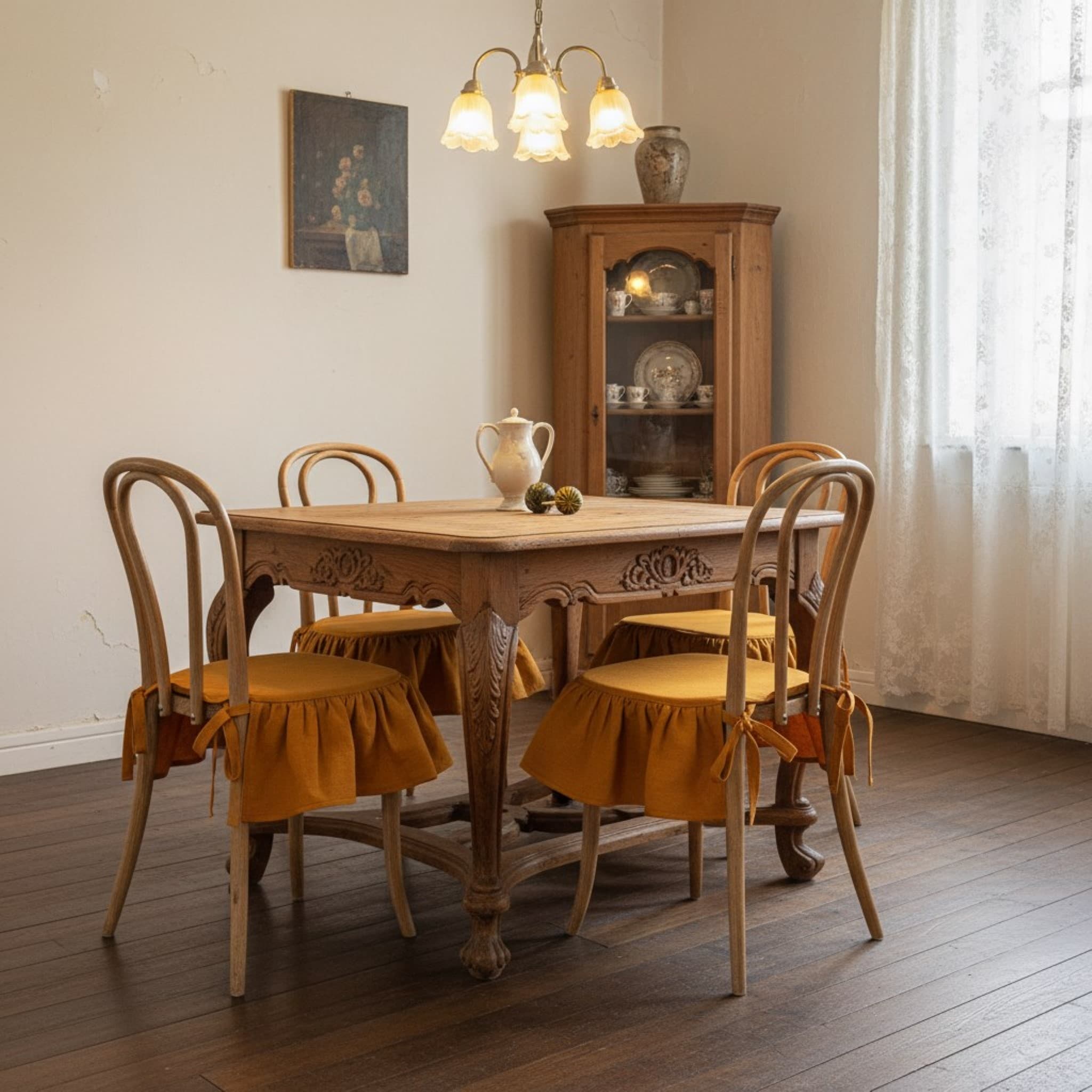 Ruffle Linen Chair Slipcover, Dining Chair Linen Covers