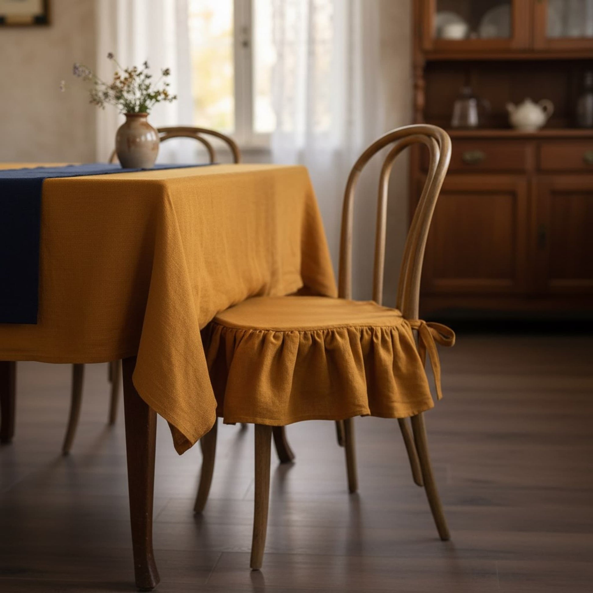 Ruffle Linen Chair Slipcover, Dining Chair Linen Covers