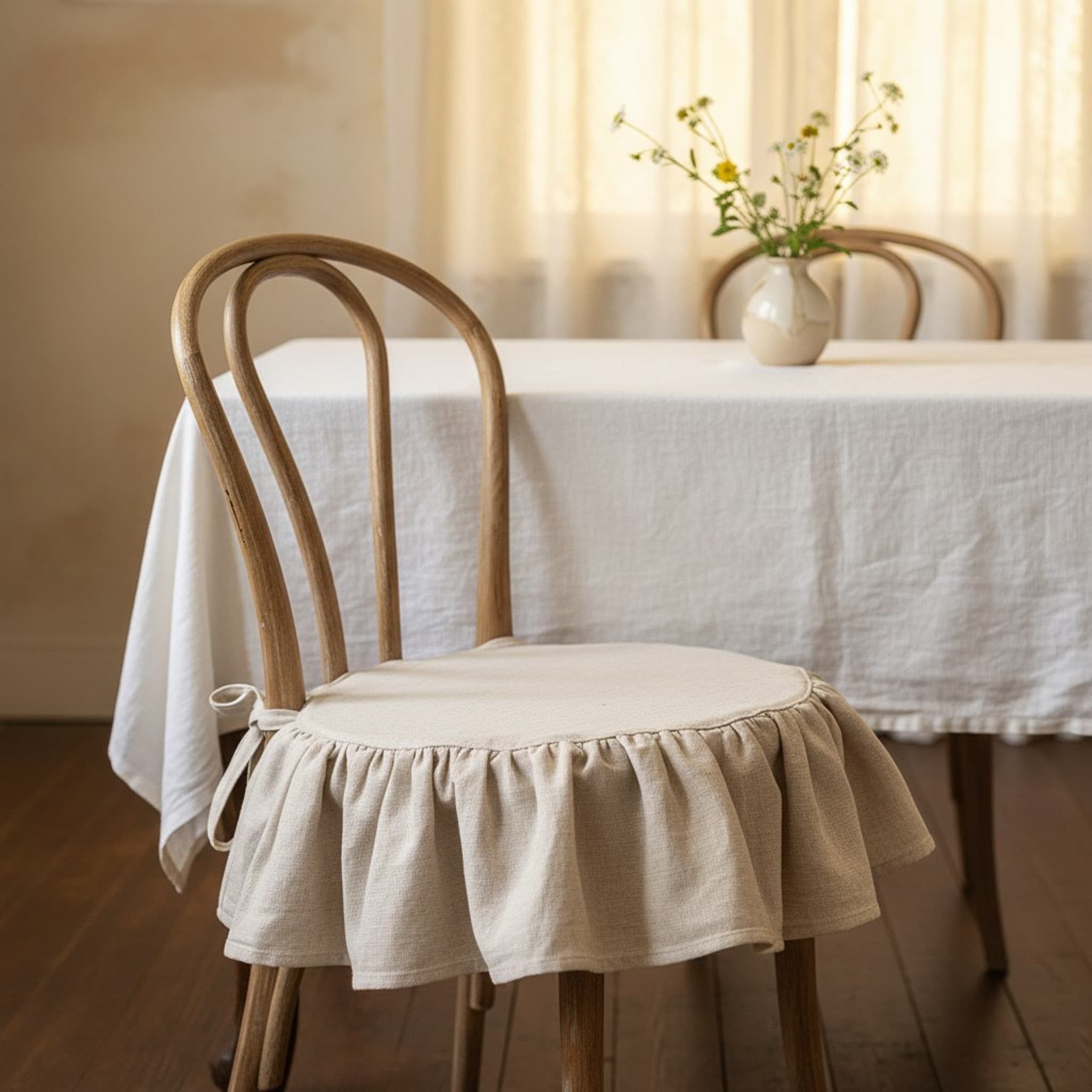 Ruffle Linen Chair Slipcover, Dining Chair Linen Covers