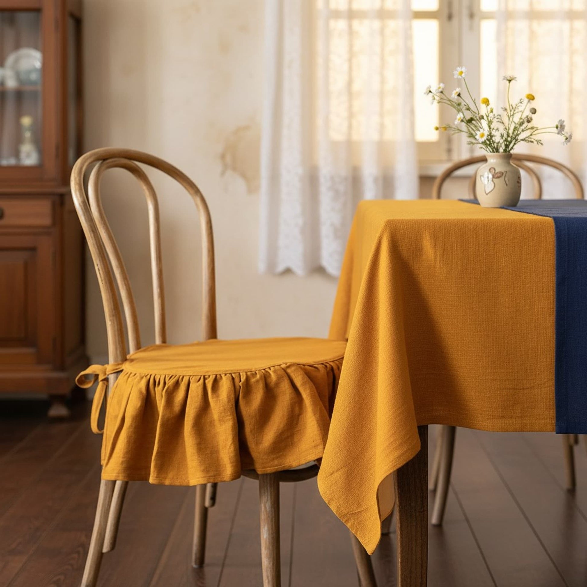Ruffle Linen Chair Slipcover, Dining Chair Linen Covers
