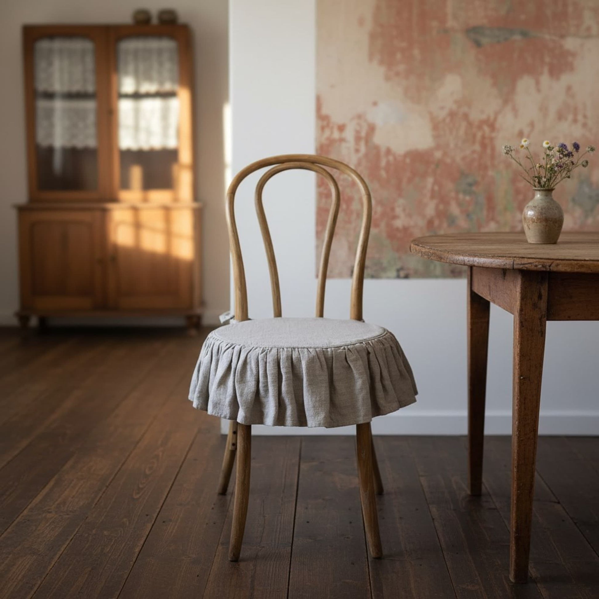 Ruffle Linen Chair Slipcover, Dining Chair Linen Covers