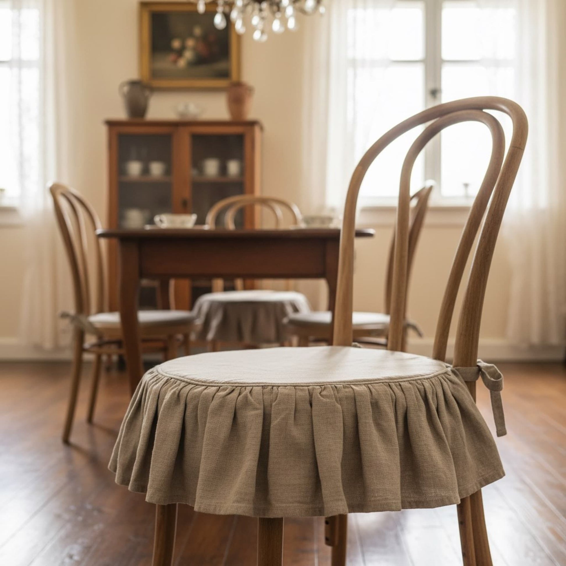 Ruffle Linen Chair Slipcover, Dining Chair Linen Covers
