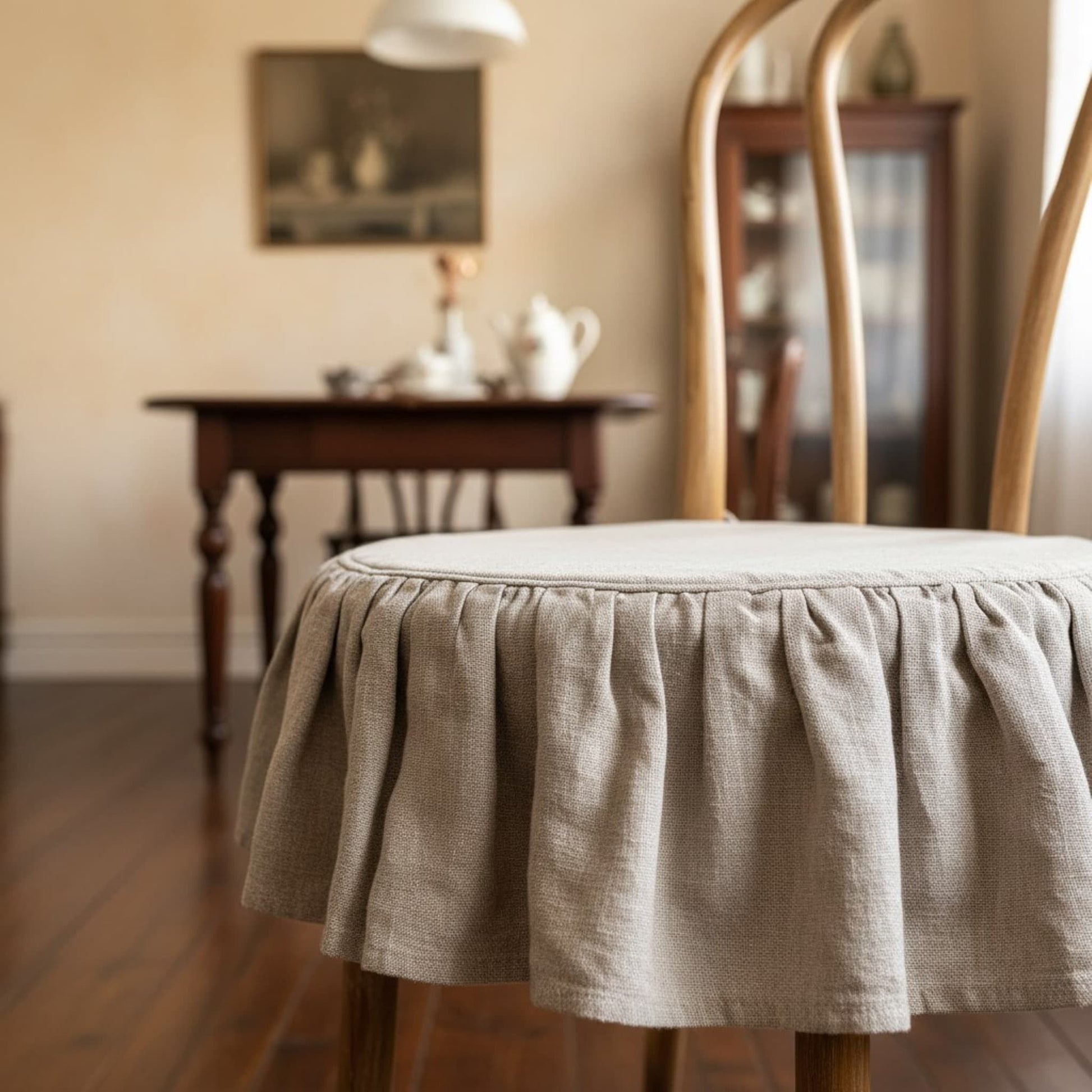 Ruffle Linen Chair Slipcover, Dining Chair Linen Covers