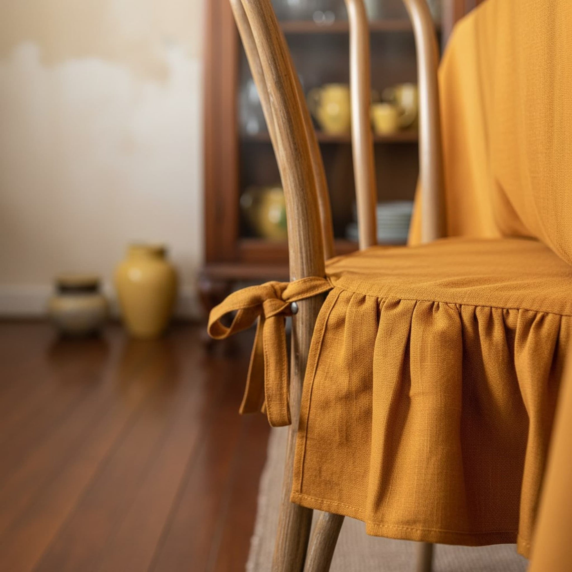 Ruffle Linen Chair Slipcover, Dining Chair Linen Covers