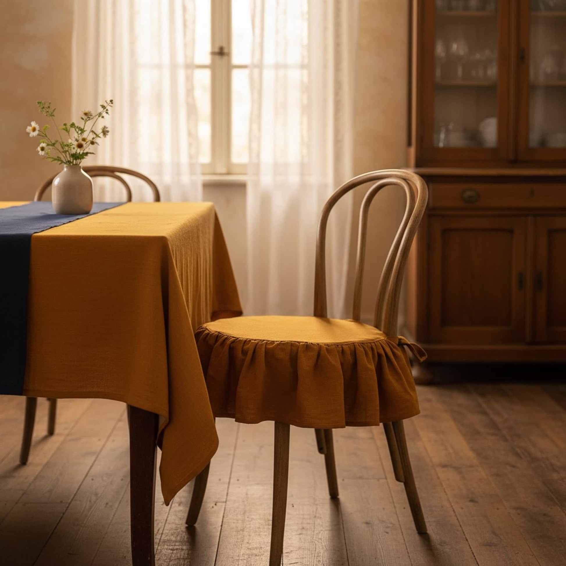 Ruffle Linen Chair Slipcover, Dining Chair Linen Covers