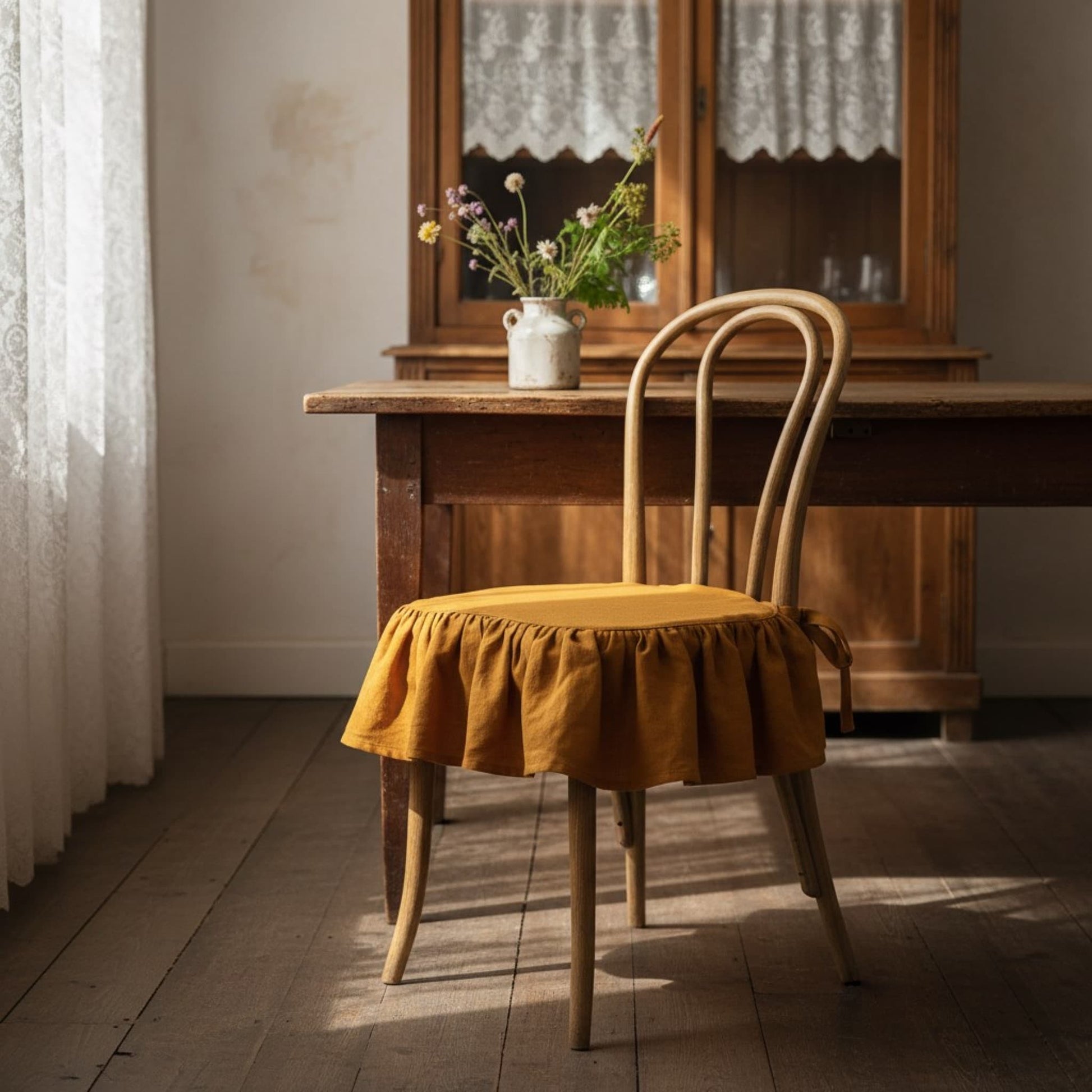 Ruffle Linen Chair Slipcover, Dining Chair Linen Covers