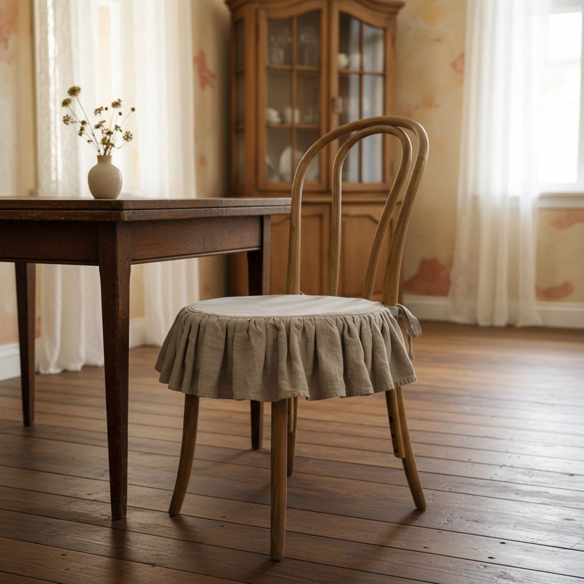 Ruffle Linen Chair Slipcover, Dining Chair Linen Covers