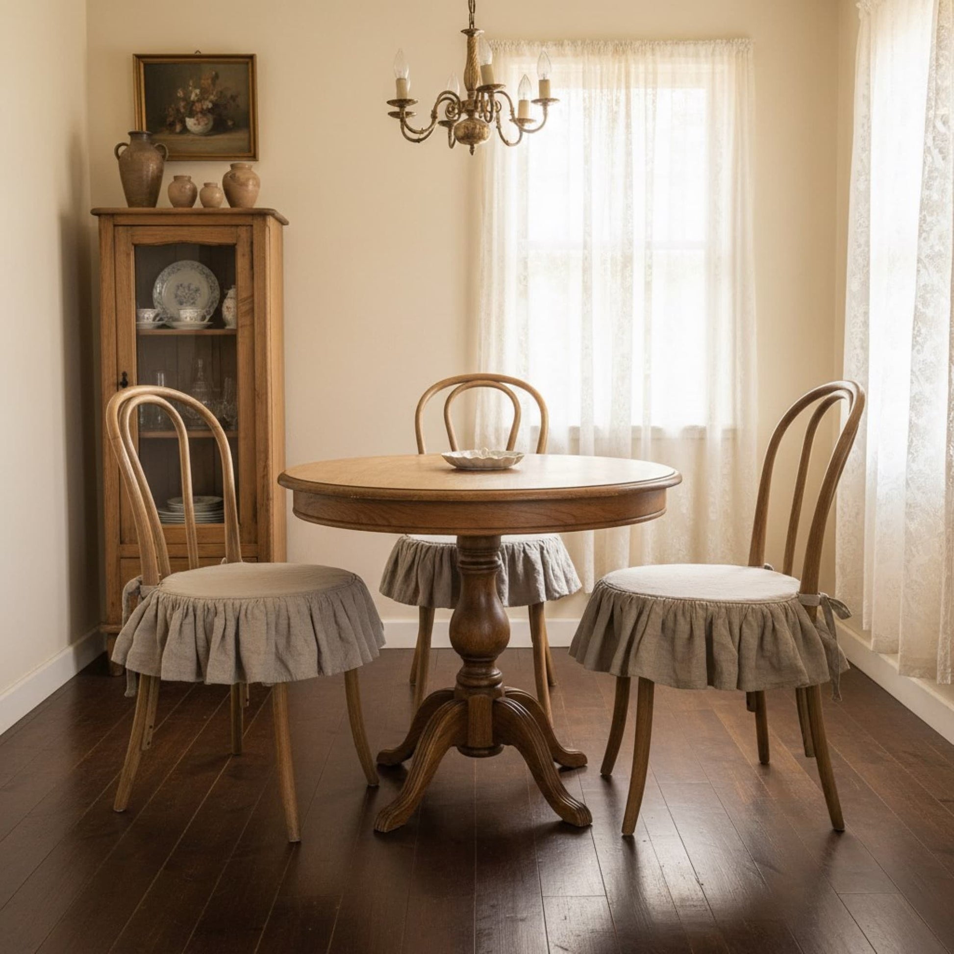 Ruffle Linen Chair Slipcover, Dining Chair Linen Covers