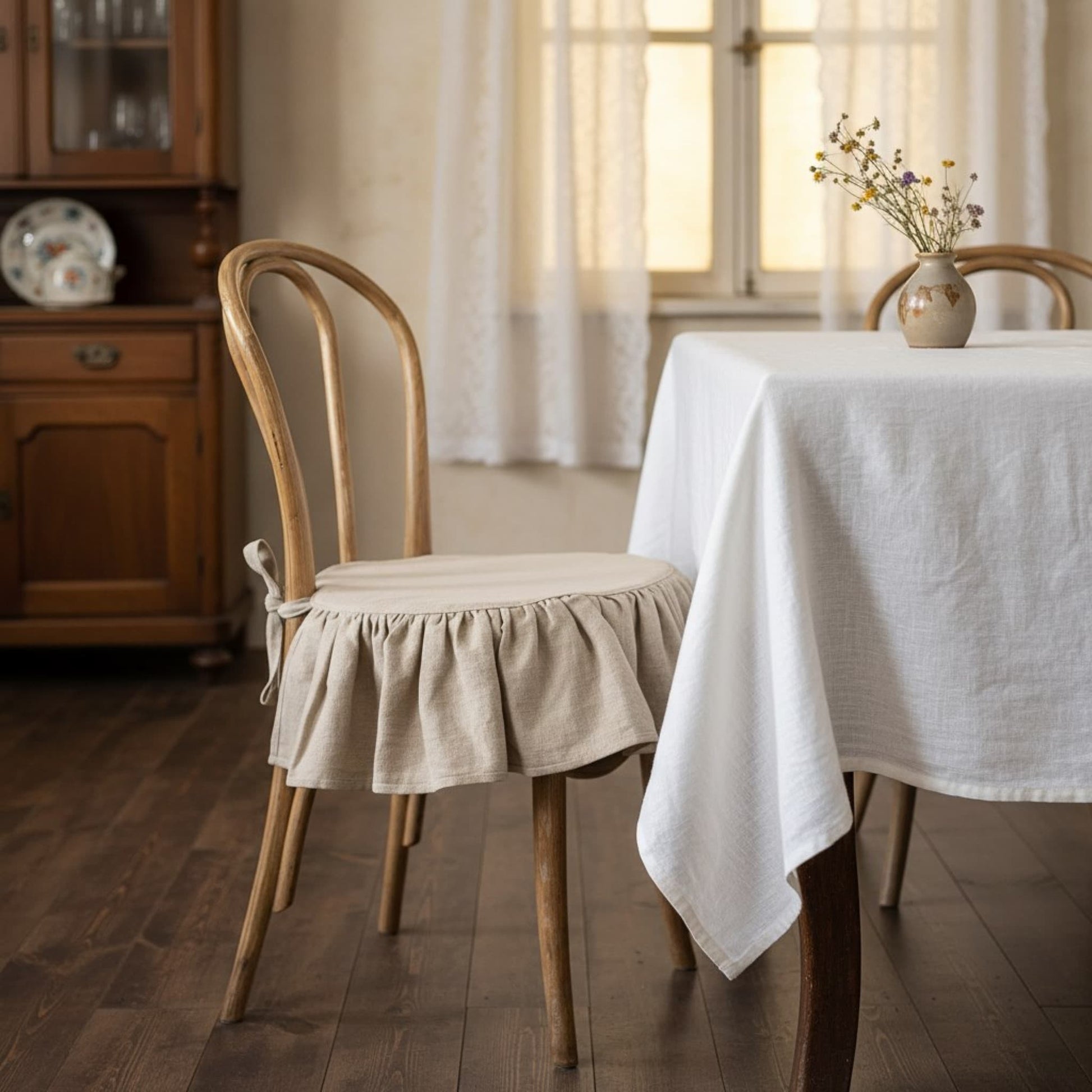 Ruffle Linen Chair Slipcover, Dining Chair Linen Covers