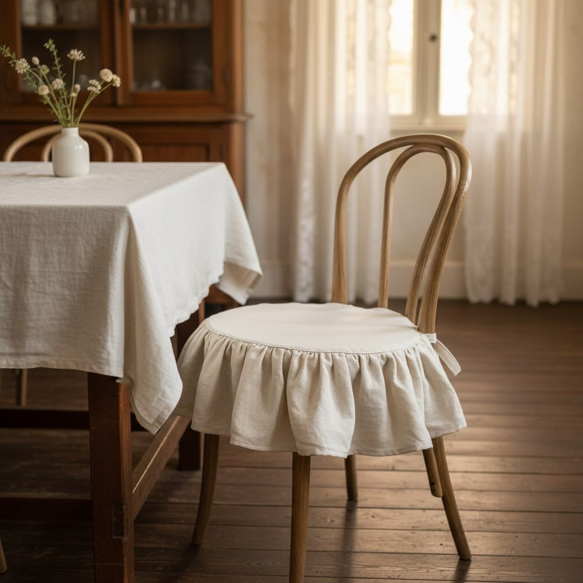 Ruffle Linen Chair Slipcover, Dining Chair Linen Covers
