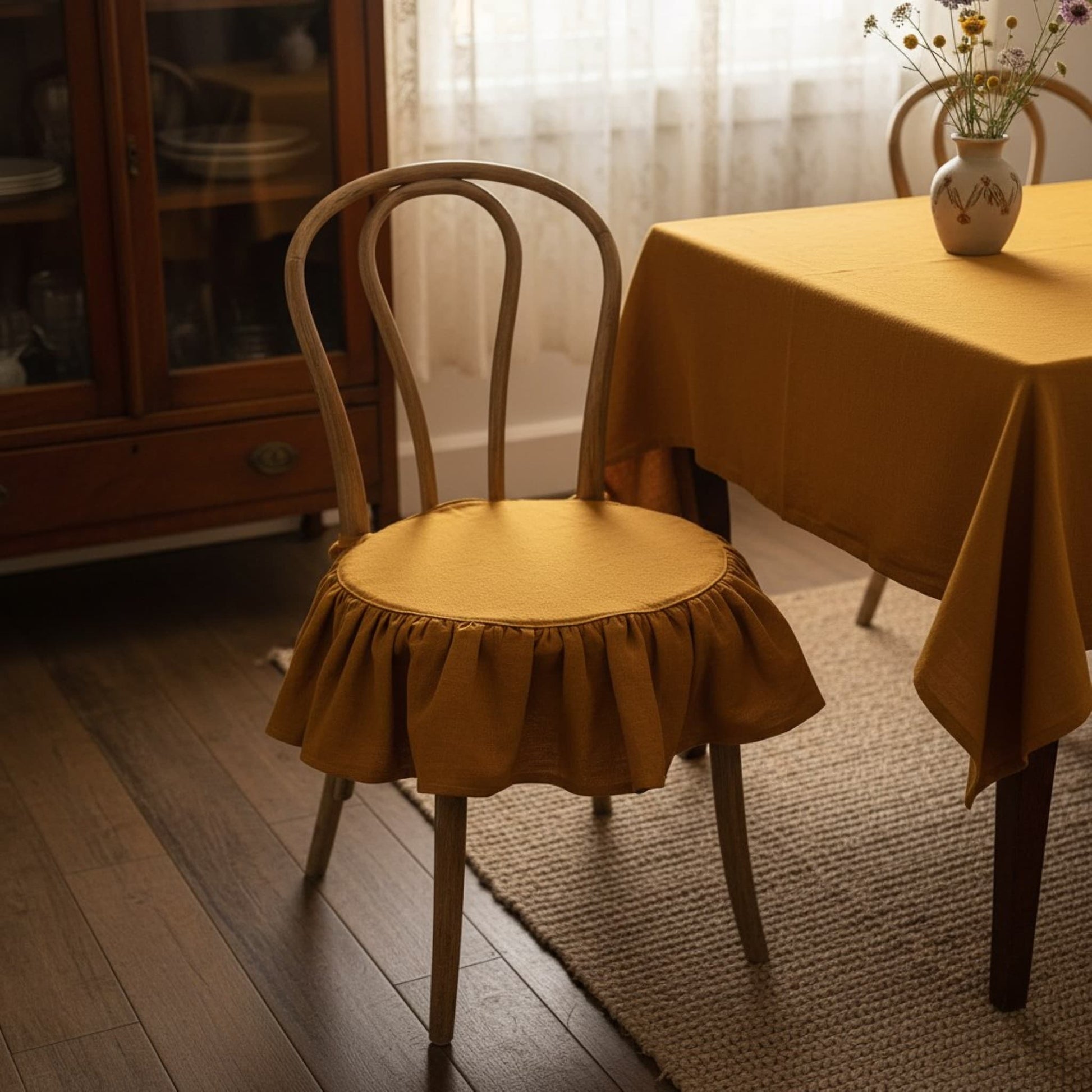 Ruffle Linen Chair Slipcover, Dining Chair Linen Covers