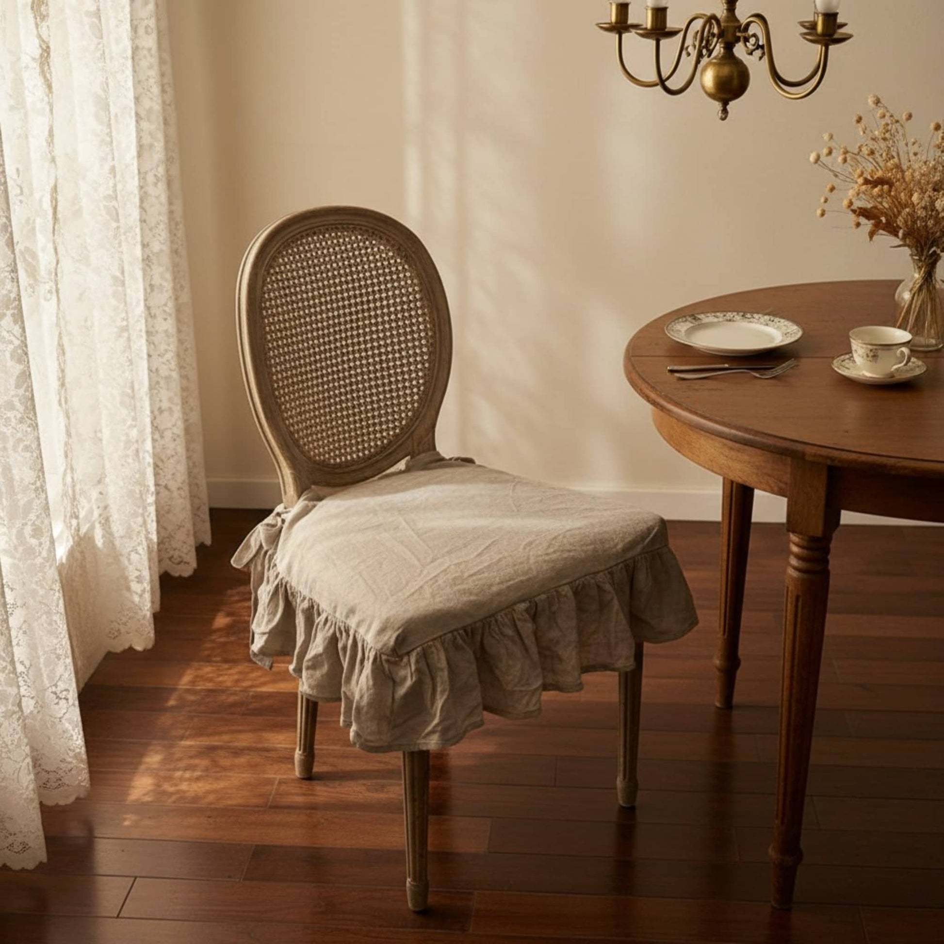 Ruffle Linen Chair Slipcover, Linen Chair Cover