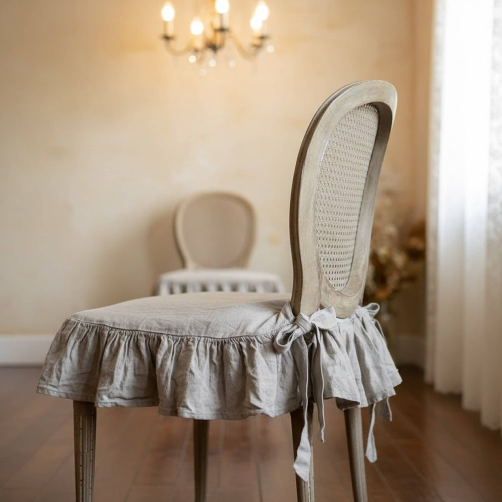 Ruffle Linen Chair Slipcover, Linen Chair Cover