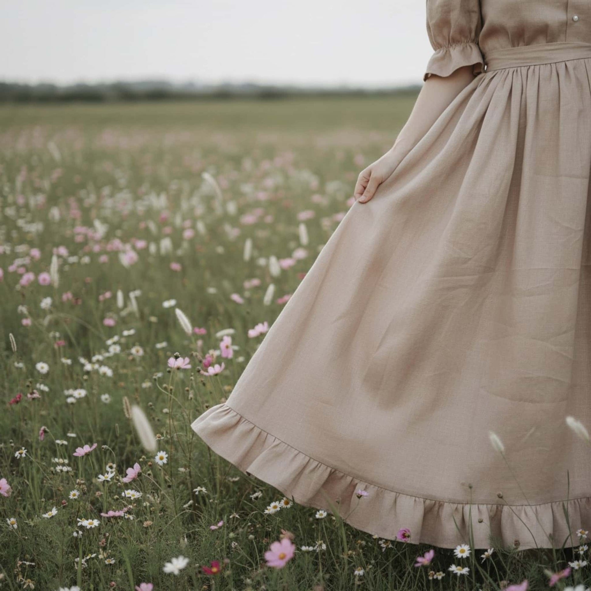 Ruffle Linen Maxi Dress, Linen Vintage Dress