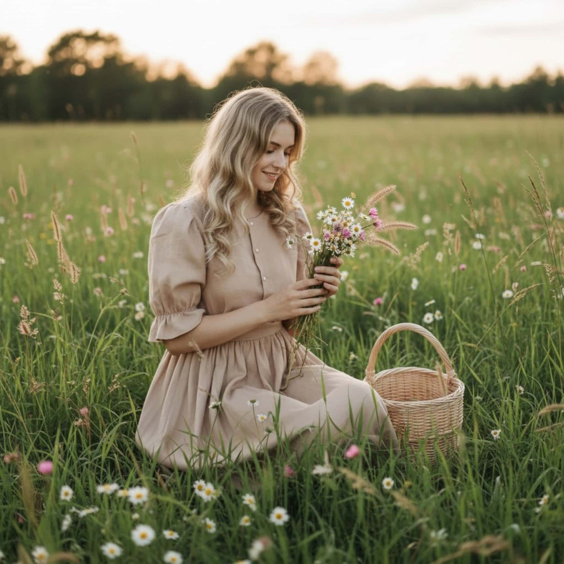 Ruffle Linen Maxi Dress, Linen Vintage Dress
