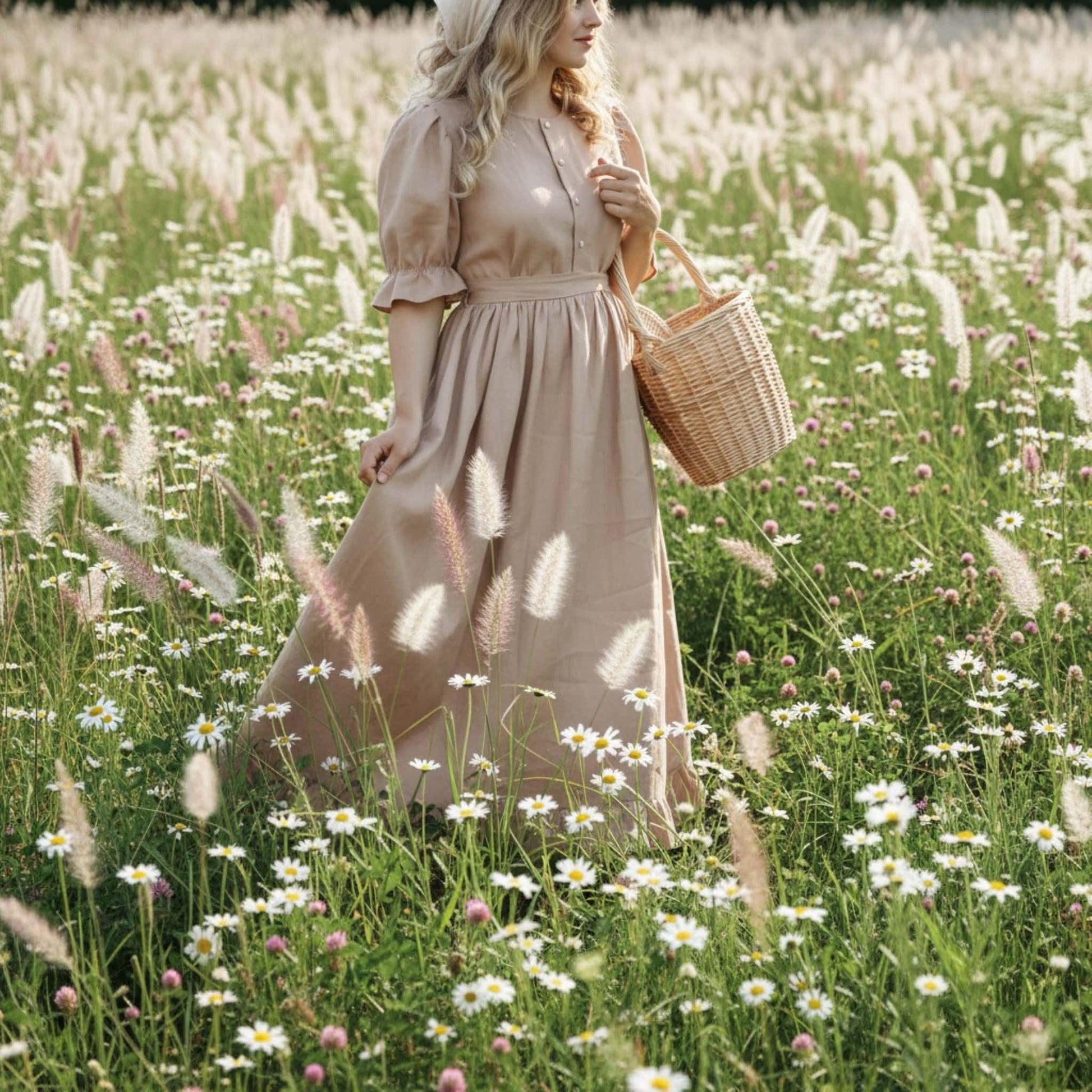 Ruffle Linen Maxi Dress, Linen Vintage Dress