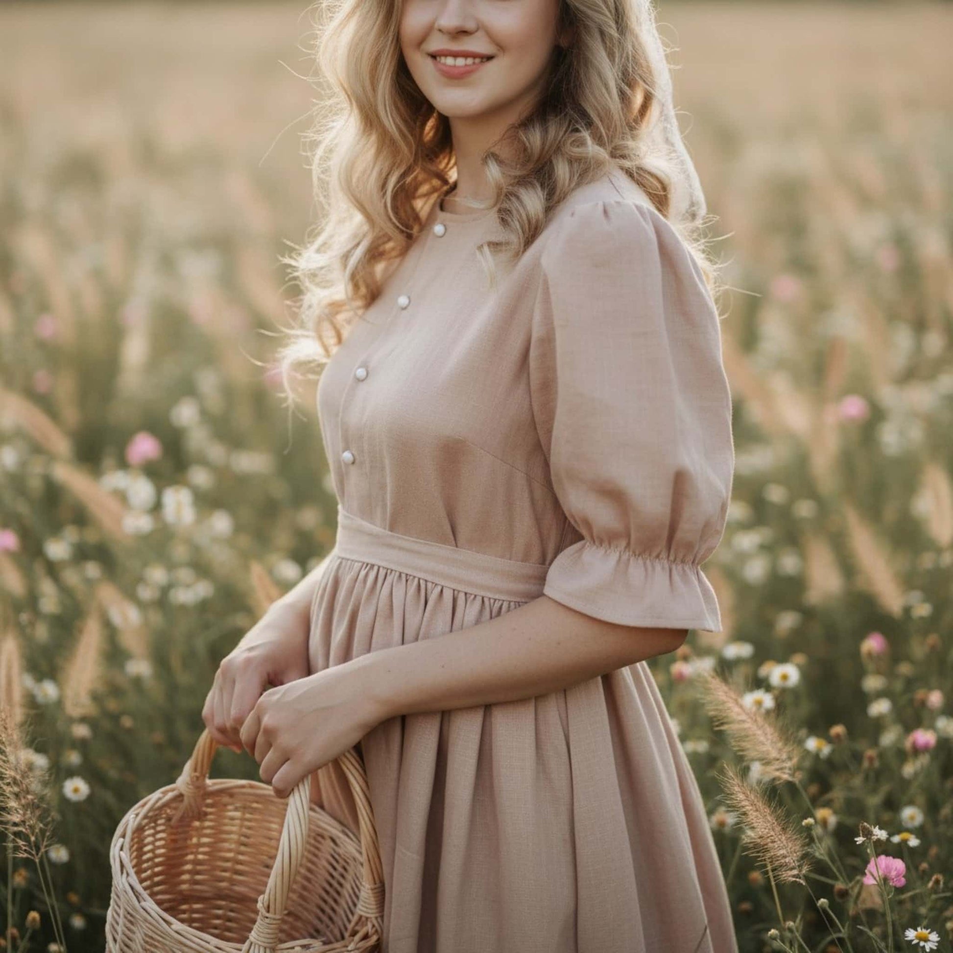 Ruffle Linen Maxi Dress, Linen Vintage Dress