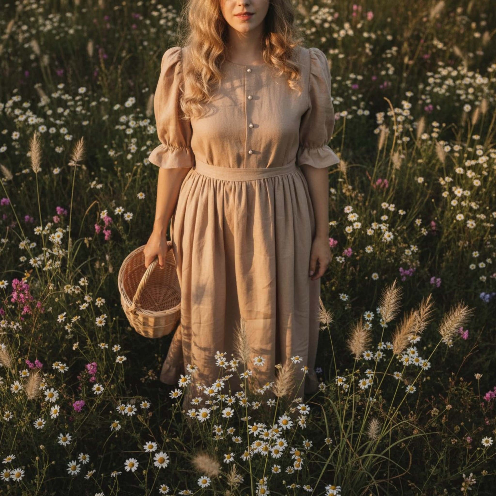 Ruffle Linen Maxi Dress, Linen Vintage Dress