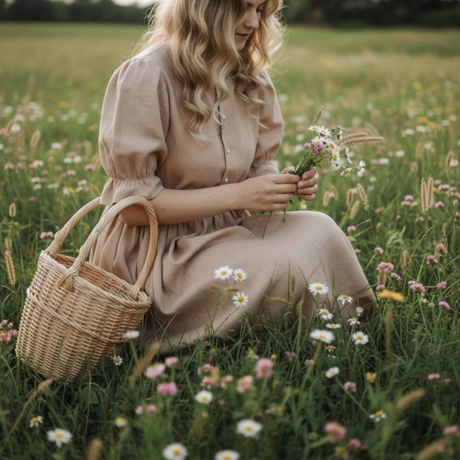 Ruffle Linen Maxi Dress, Linen Vintage Dress