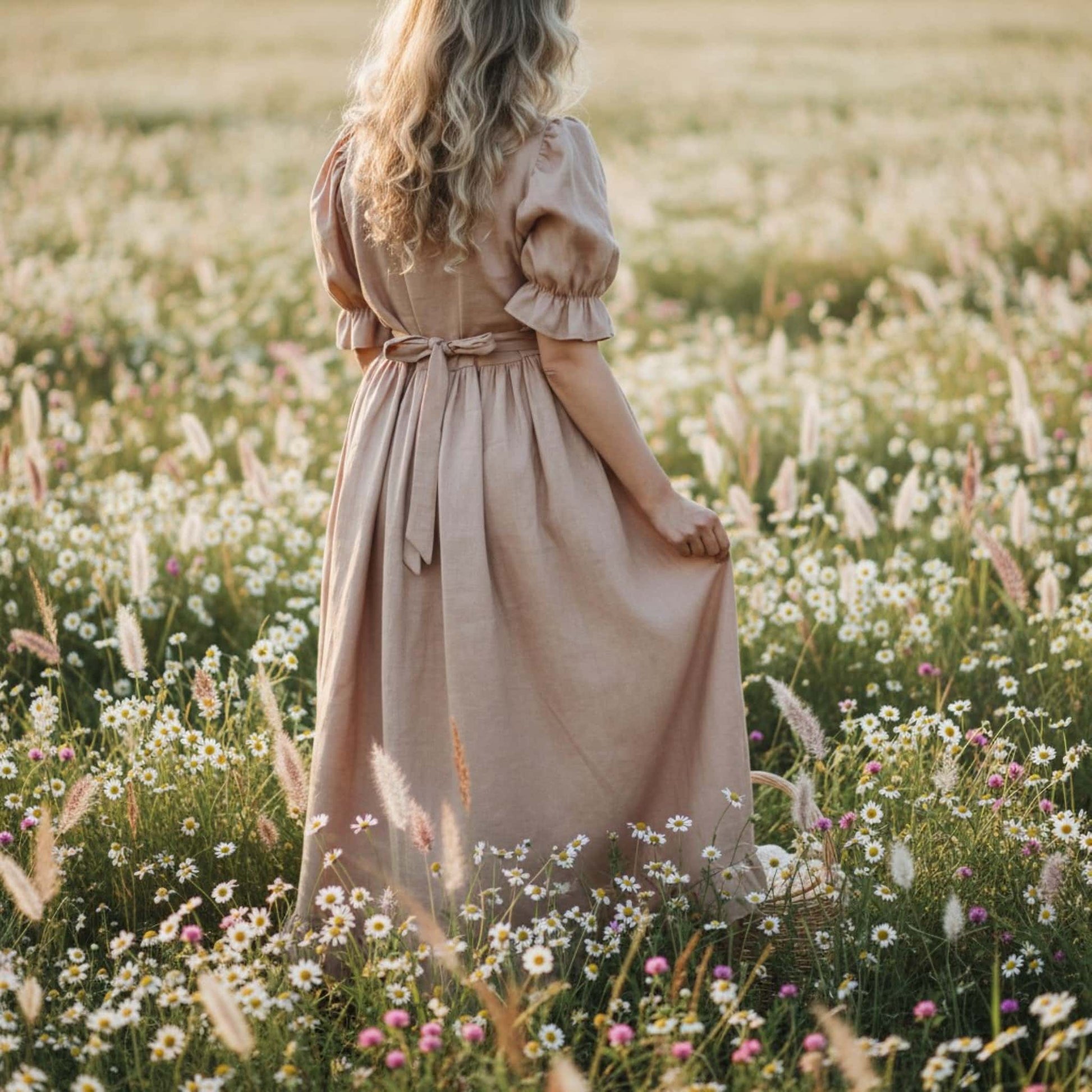 Ruffle Linen Maxi Dress, Linen Vintage Dress