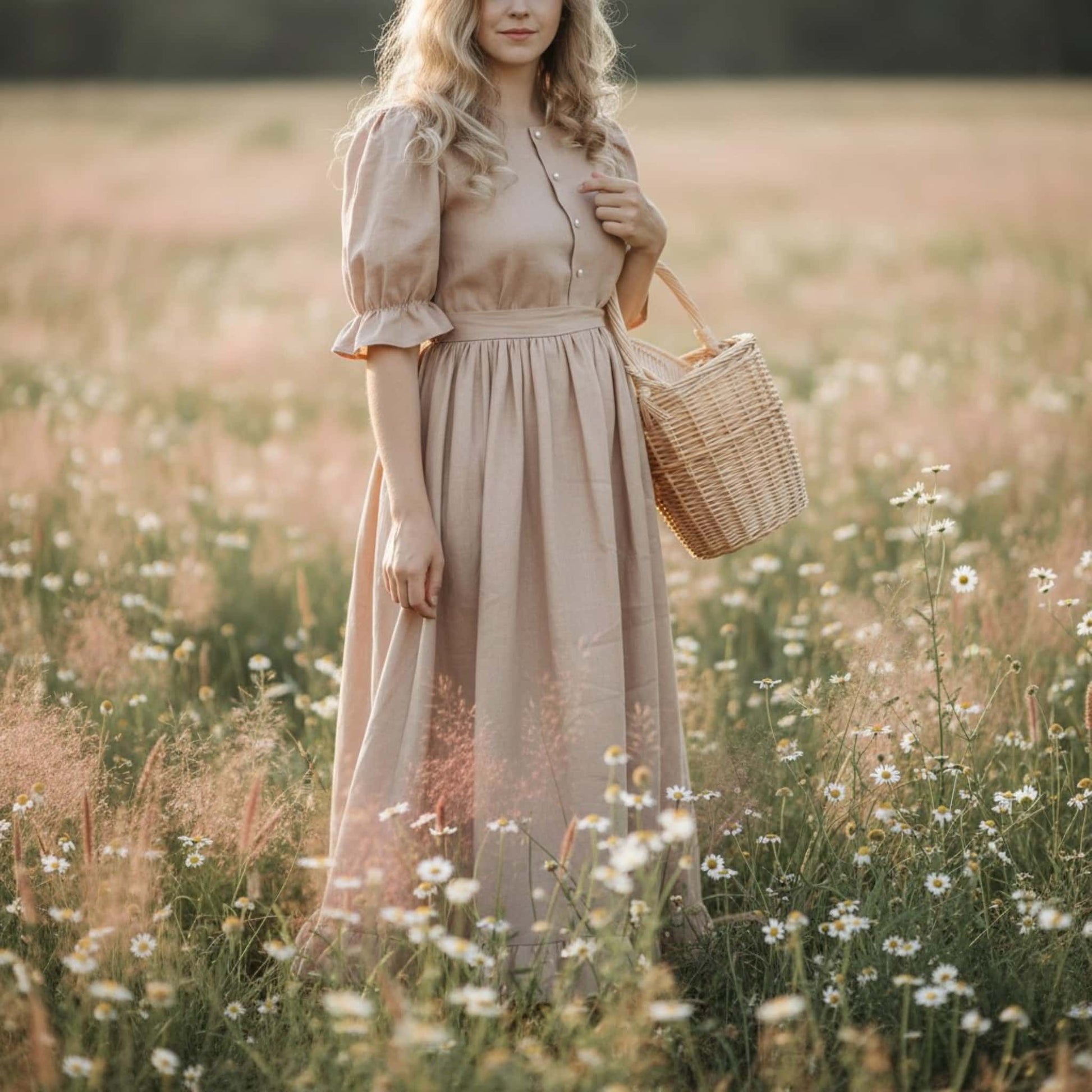 Ruffle Linen Maxi Dress, Linen Vintage Dress