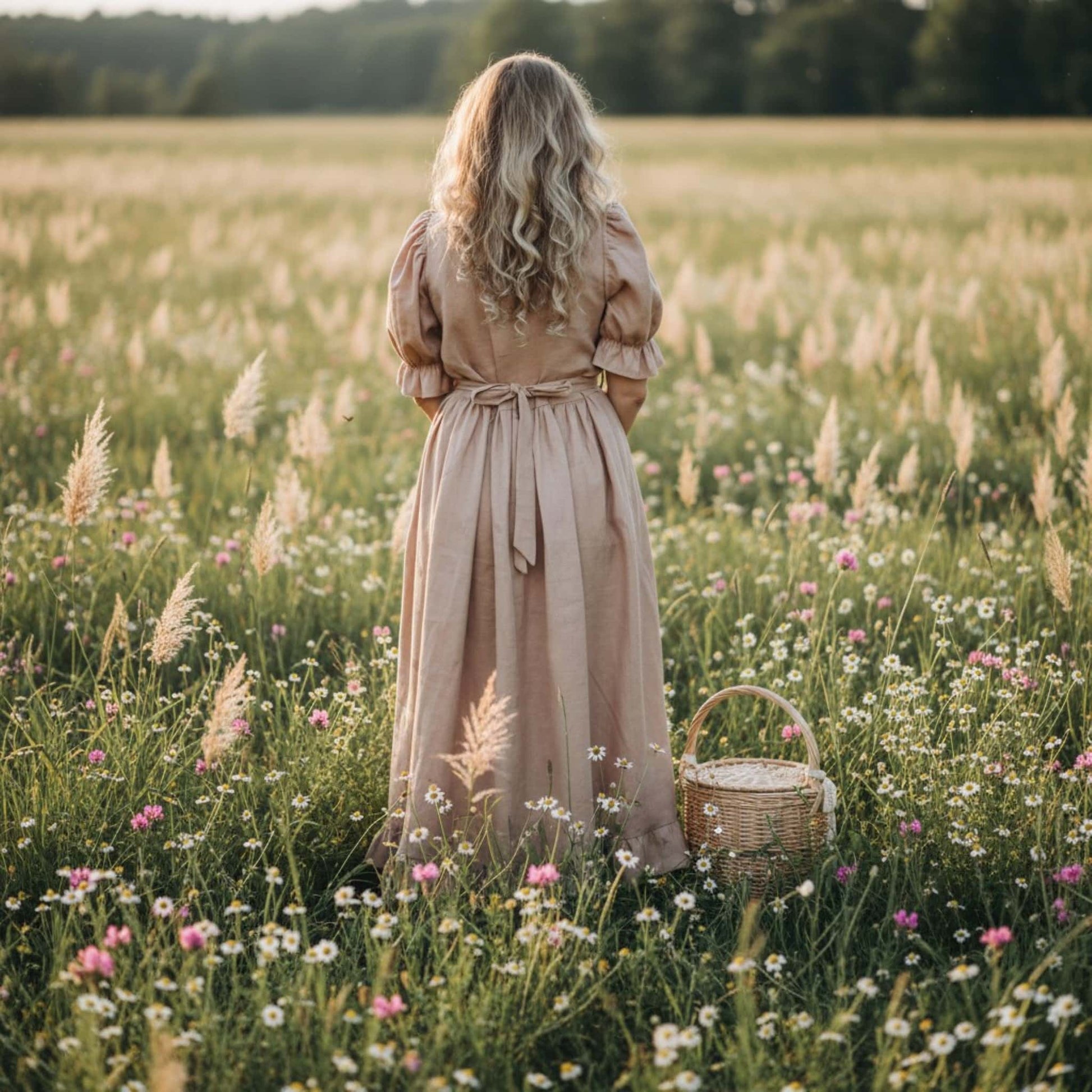 Ruffle Linen Maxi Dress, Linen Vintage Dress