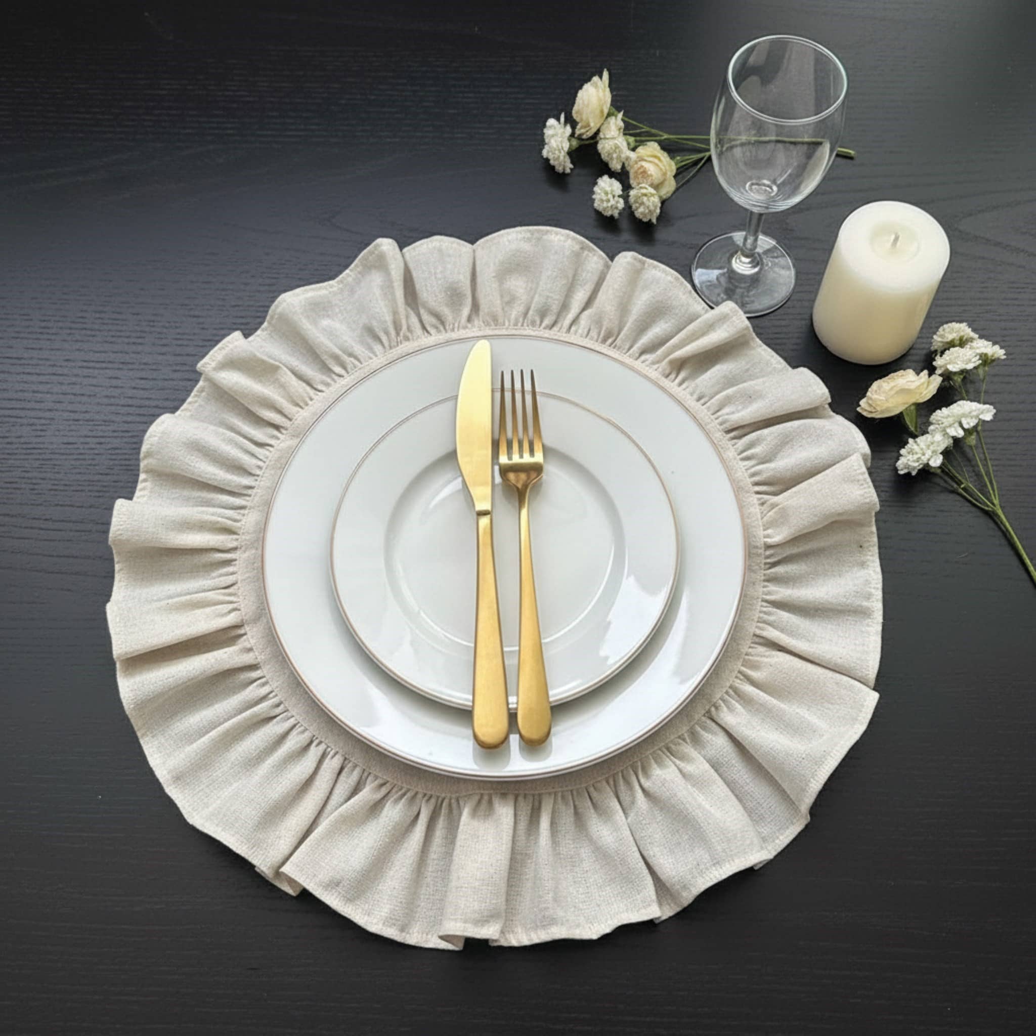 Ruffle Linen Napkin, Vintage Linen Napkins