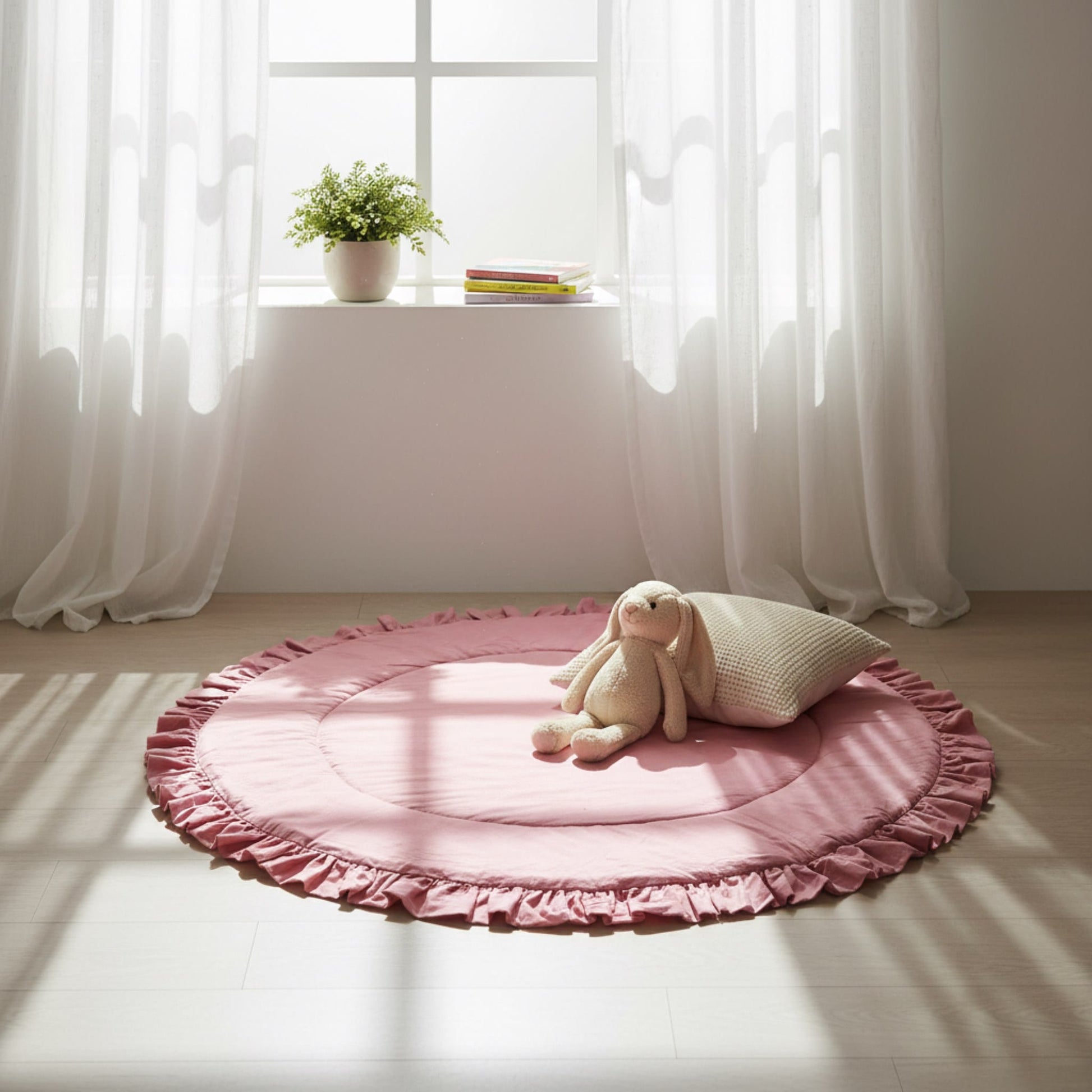 Ruffle Linen Play Mat, Round Baby Play Mat