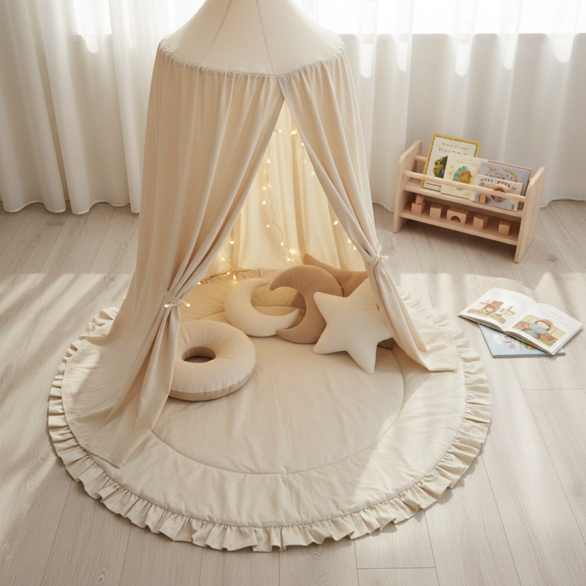 Ruffle Linen Play Mat, Round Baby Play Mat