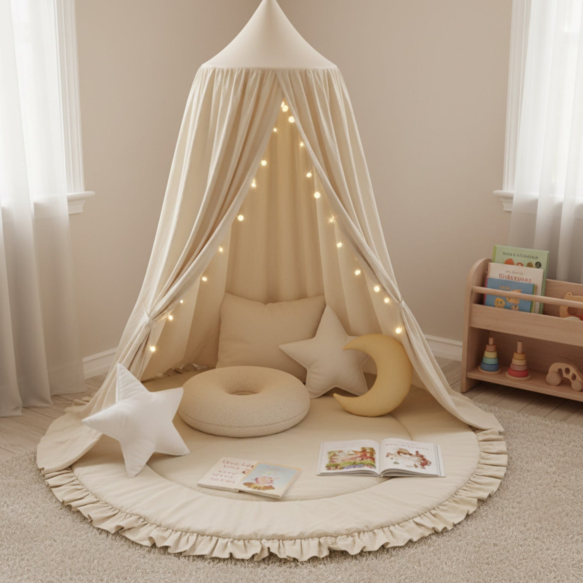 Ruffle Linen Play Mat, Round Baby Play Mat