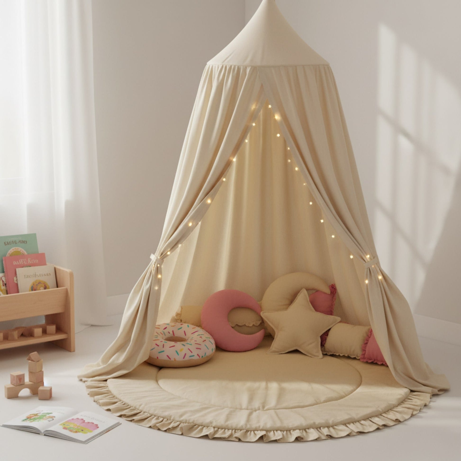 Ruffle Linen Play Mat, Round Baby Play Mat