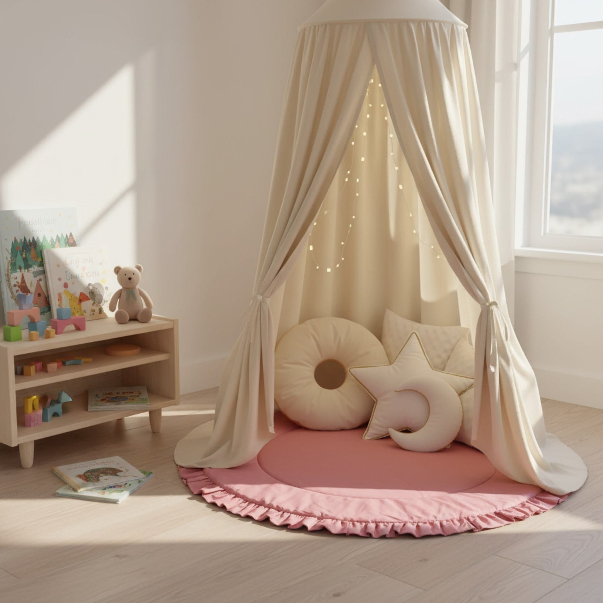 Ruffle Linen Play Mat, Round Baby Play Mat