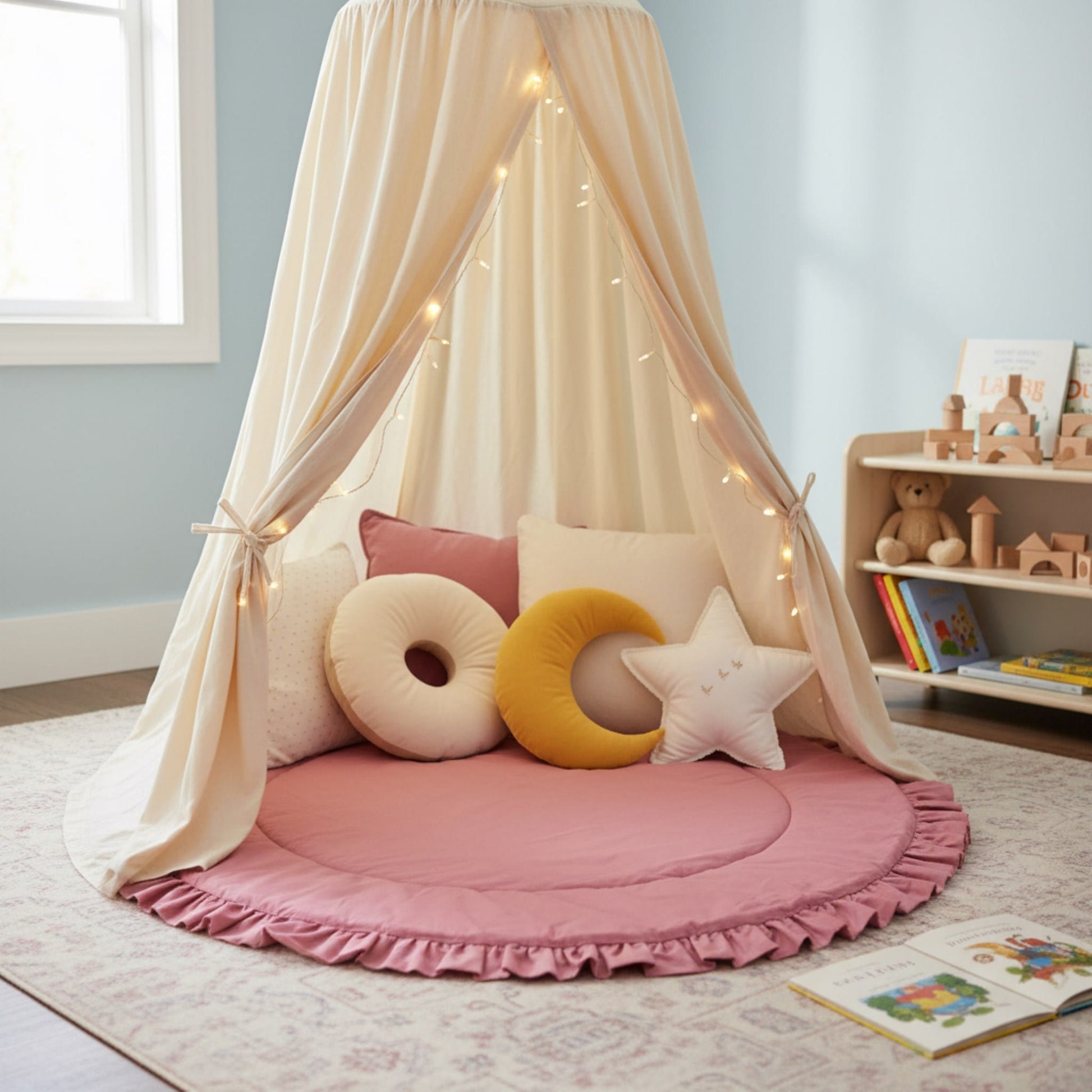 Ruffle Linen Play Mat, Round Baby Play Mat