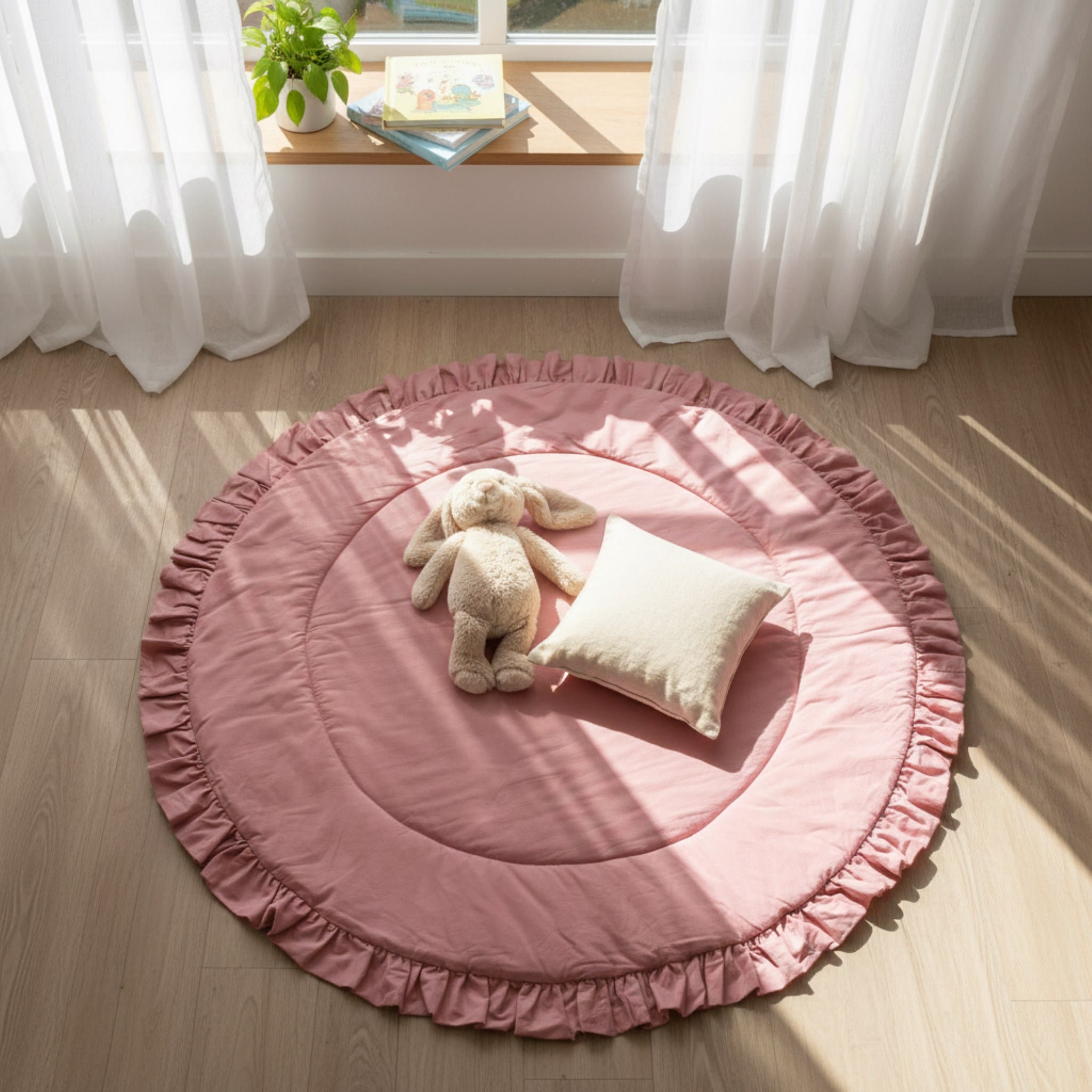 Ruffle Linen Play Mat, Round Baby Play Mat