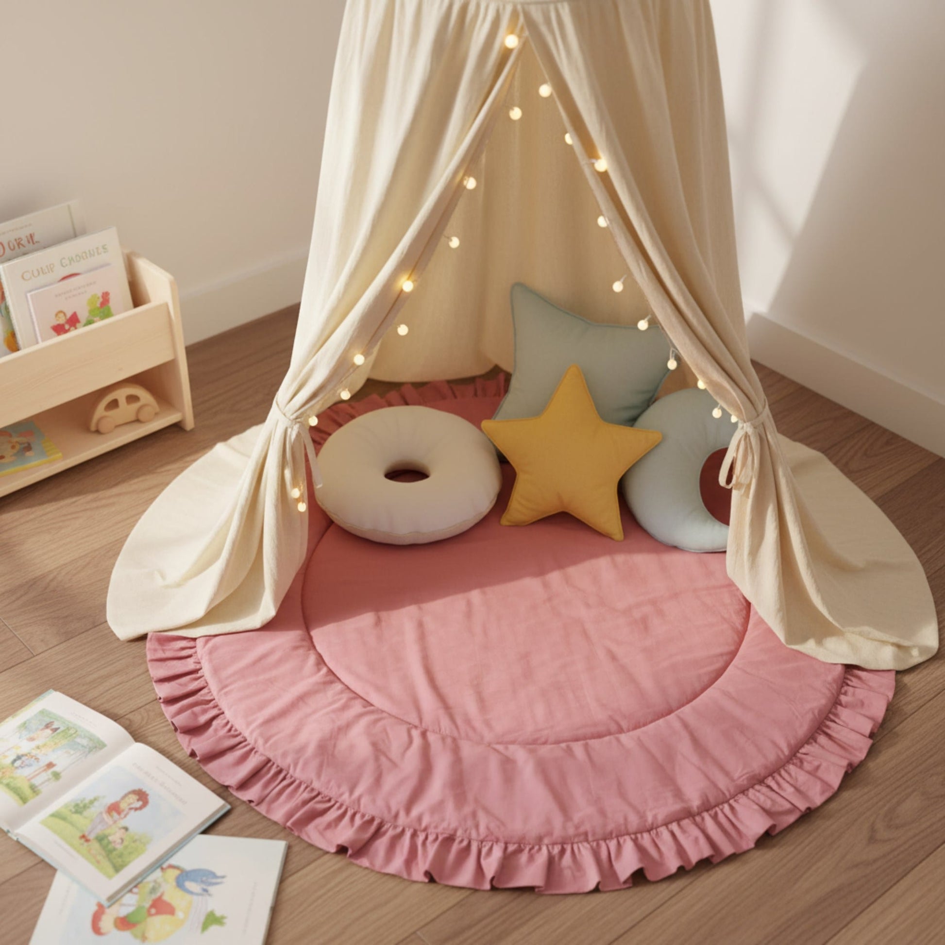 Ruffle Linen Play Mat, Round Baby Play Mat