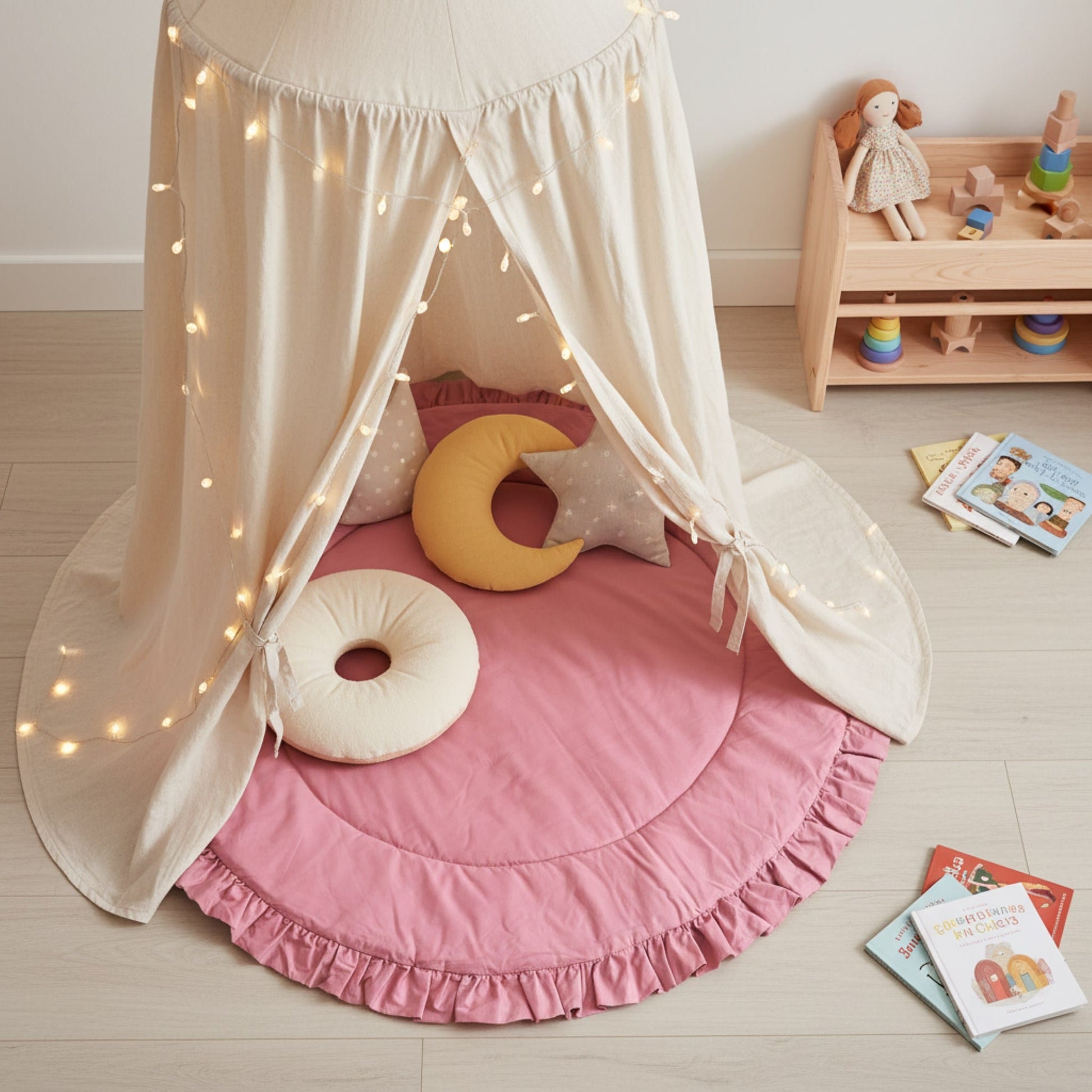 Ruffle Linen Play Mat, Round Baby Play Mat