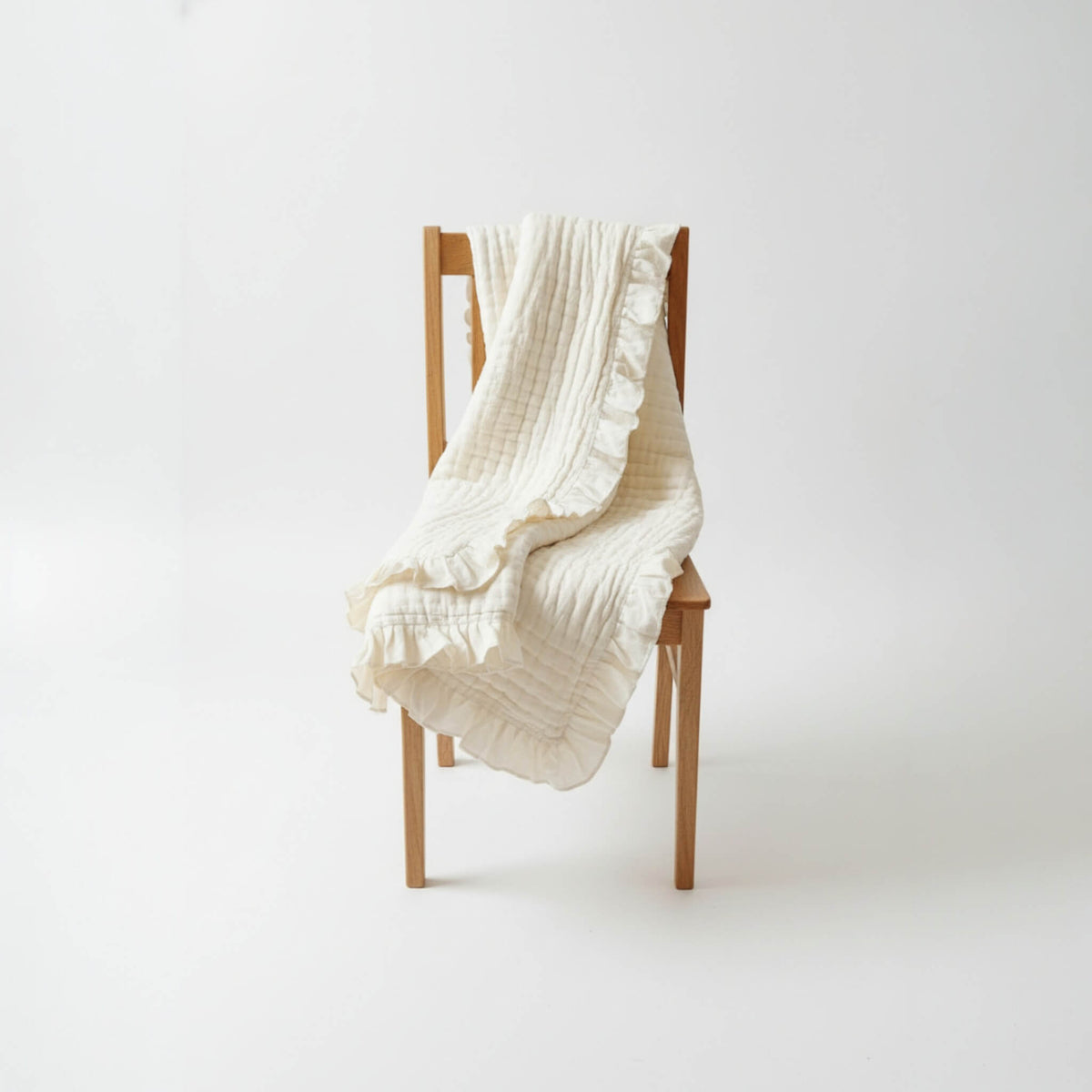 Ruffle Linen Quilted Blanket, Vintage Bed Blanket