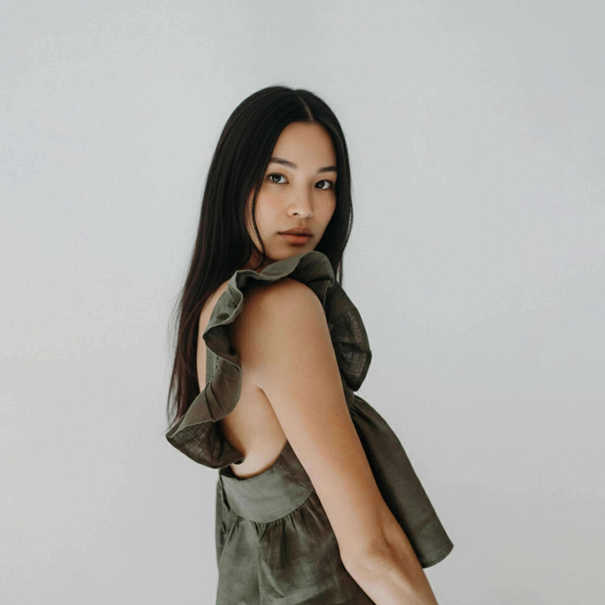 Ruffle Linen Top, Linen Resort Wear