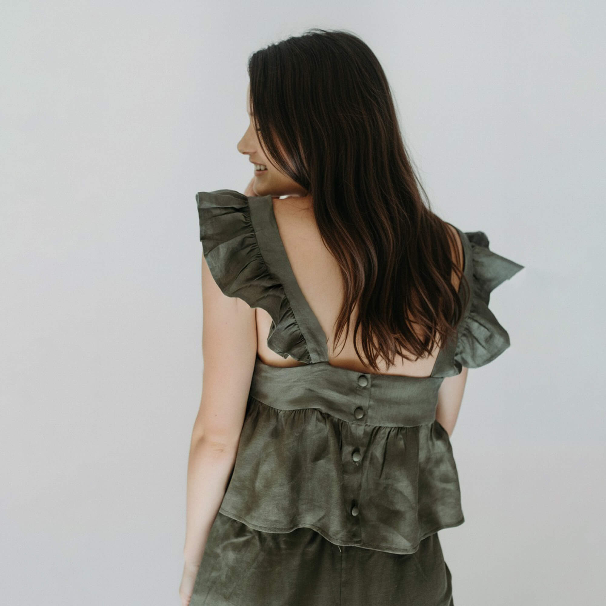 Ruffle Linen Top, Linen Resort Wear