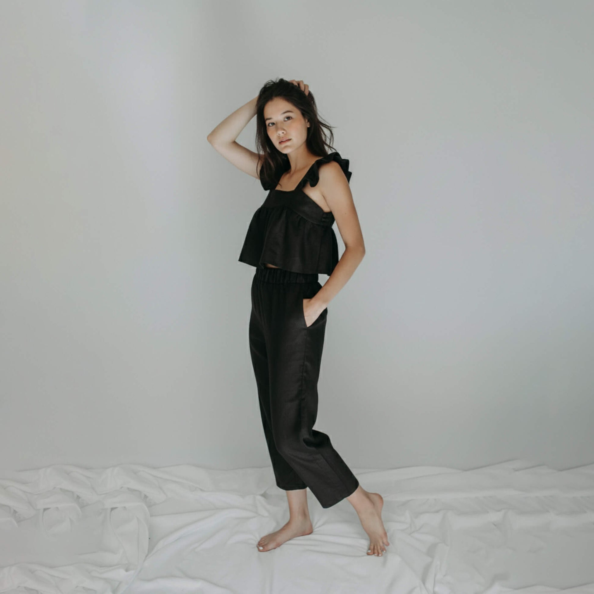 Ruffle Linen Top, Linen Resort Wear