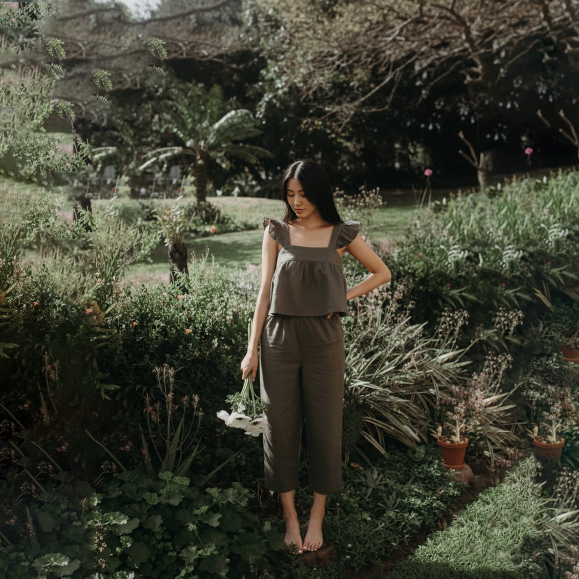 Ruffle Linen Top, Linen Resort Wear