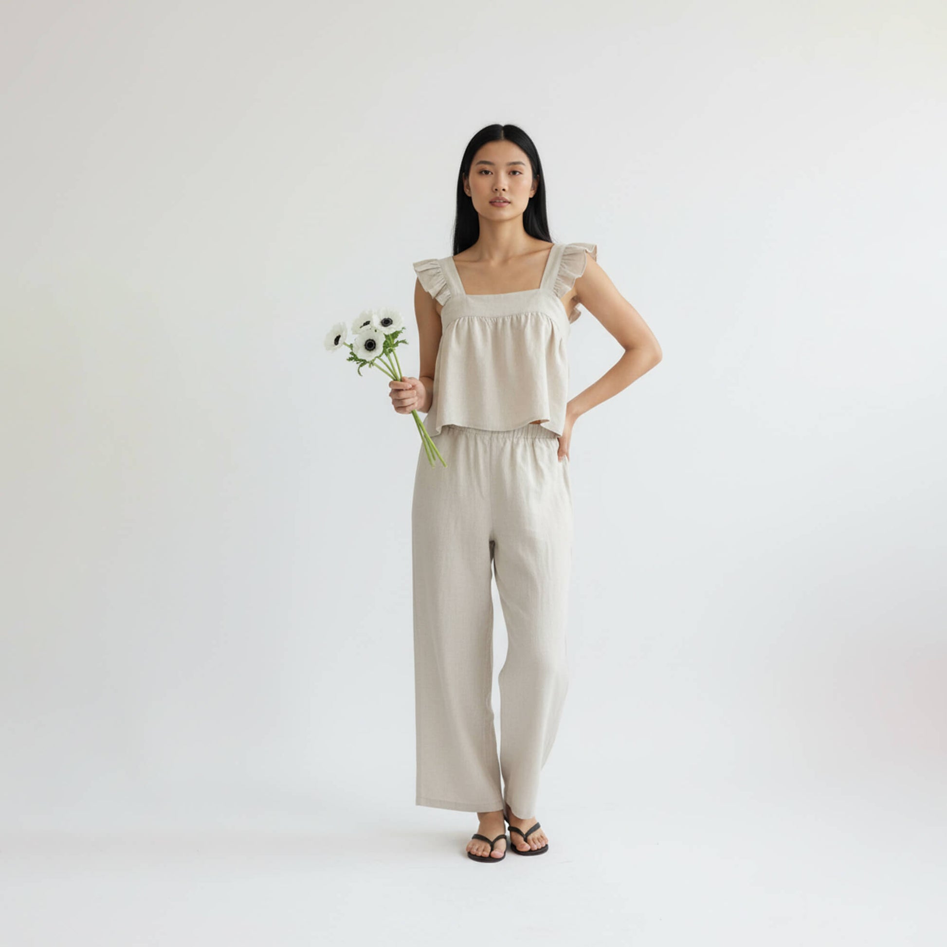 Ruffle Linen Top, Linen Resort Wear