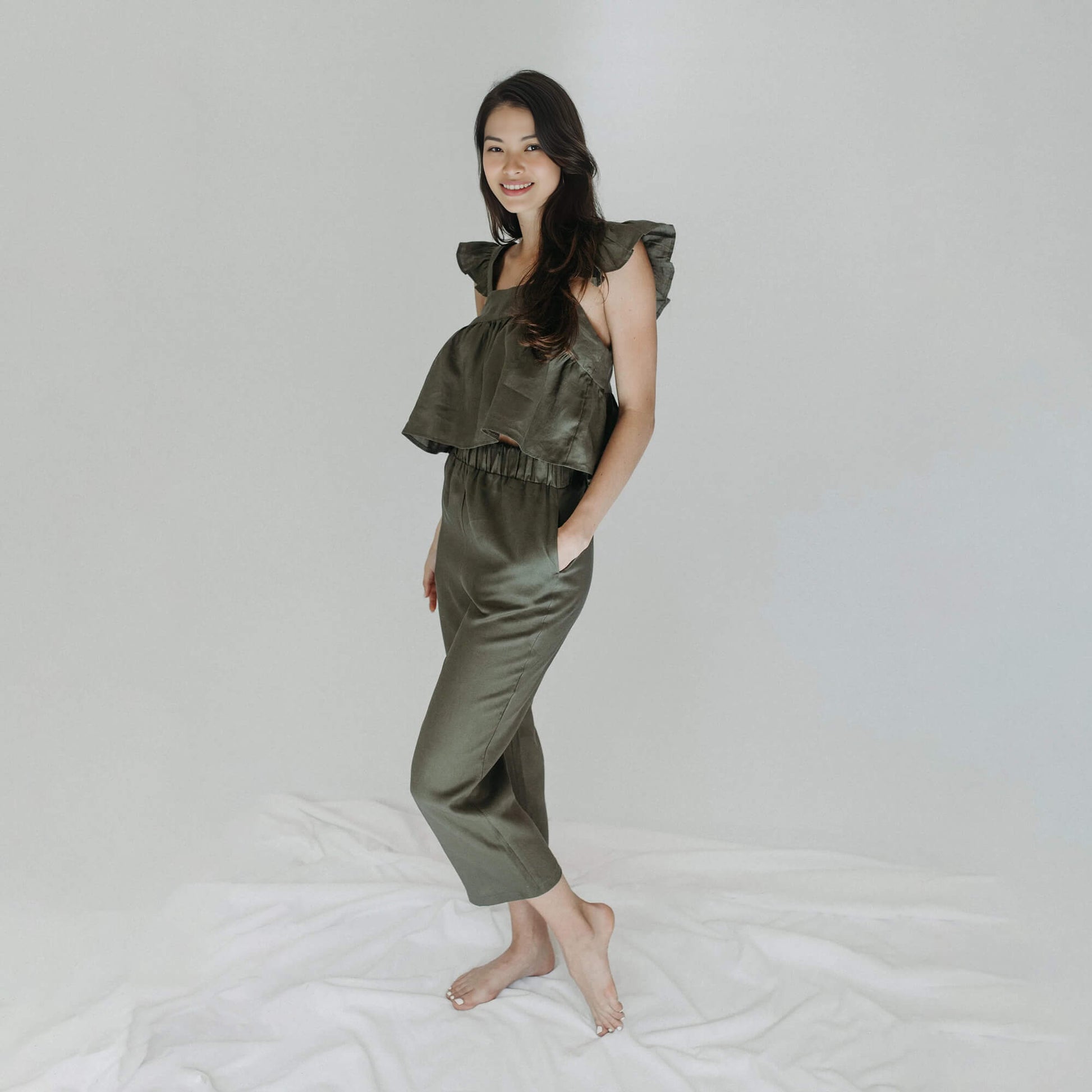 Ruffle Linen Top, Linen Resort Wear