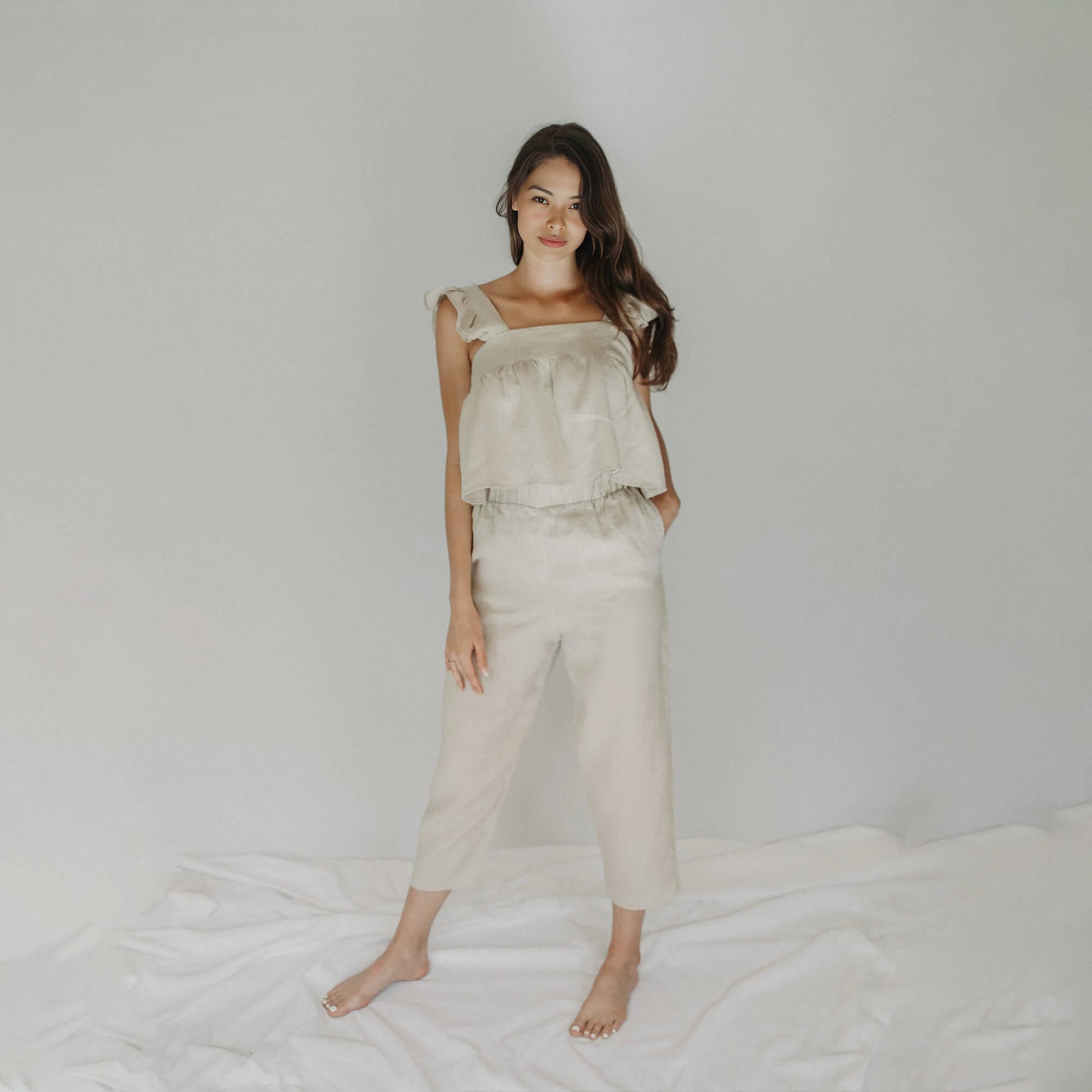 Ruffle Linen Top, Linen Resort Wear