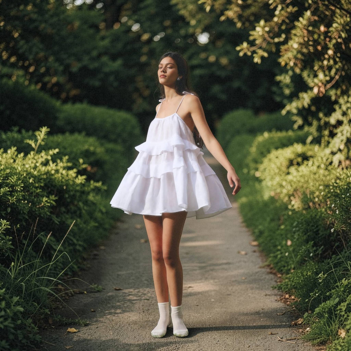 Ruffle Tiered Mini Dress, Linen Spaghetti Strap Dress