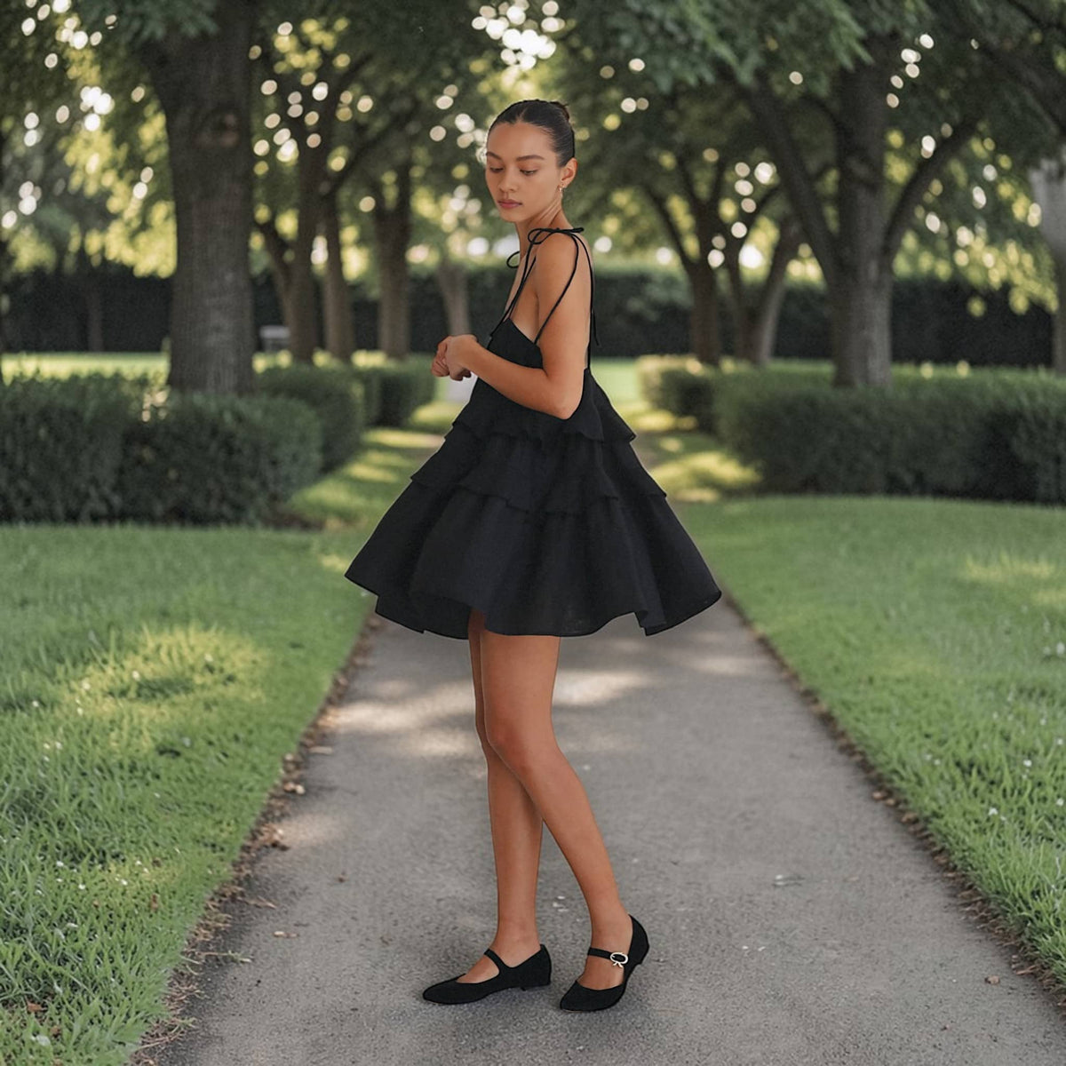 Ruffle Tiered Mini Dress, Linen Spaghetti Strap Dress