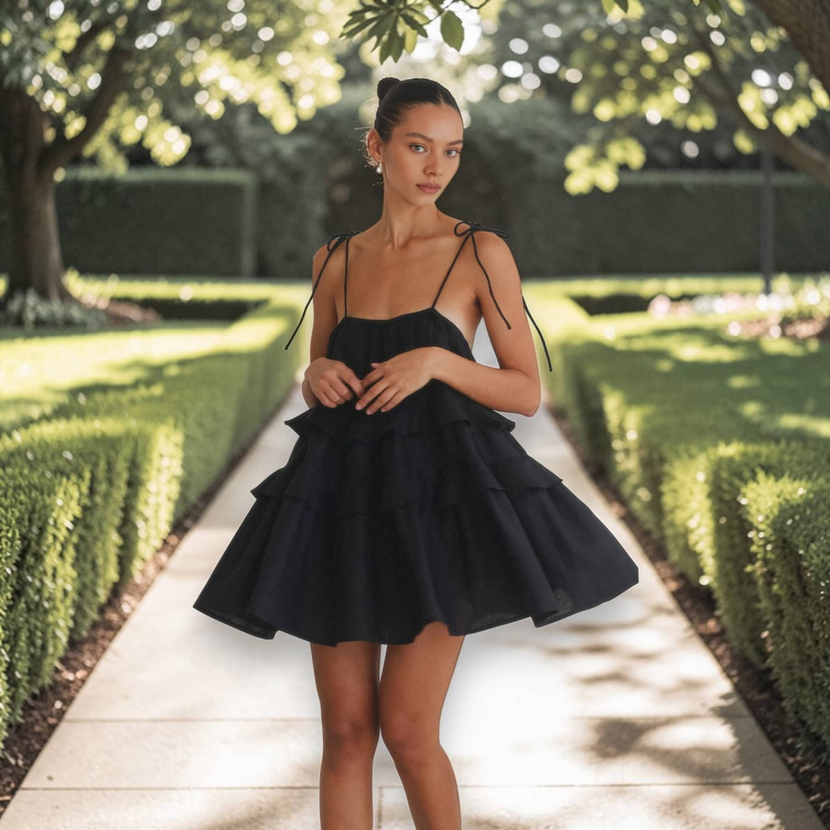 Ruffle Tiered Mini Dress, Linen Spaghetti Strap Dress