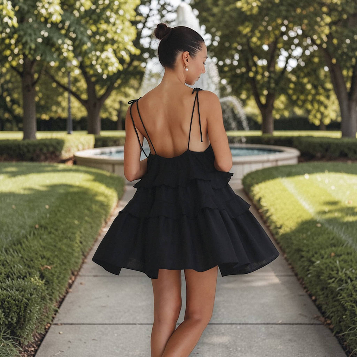 Ruffle Tiered Mini Dress, Linen Spaghetti Strap Dress